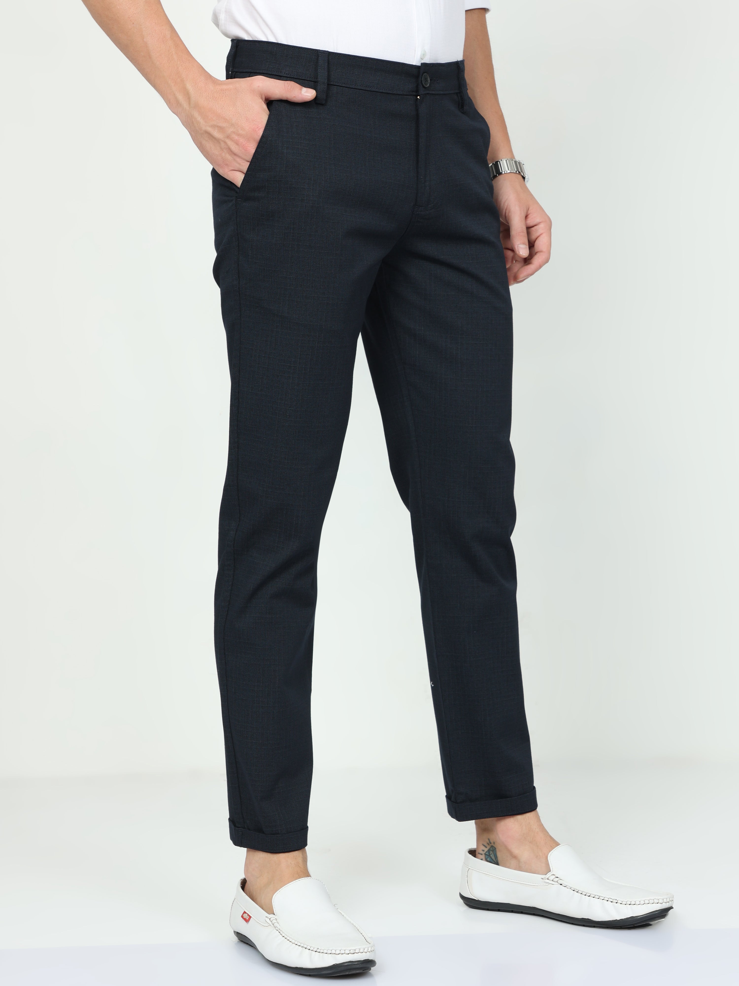 CP BRO Mens Ankle Fit Solid Navy Color Trousers | Tbo2-03 A-Nvy-Af-Ly