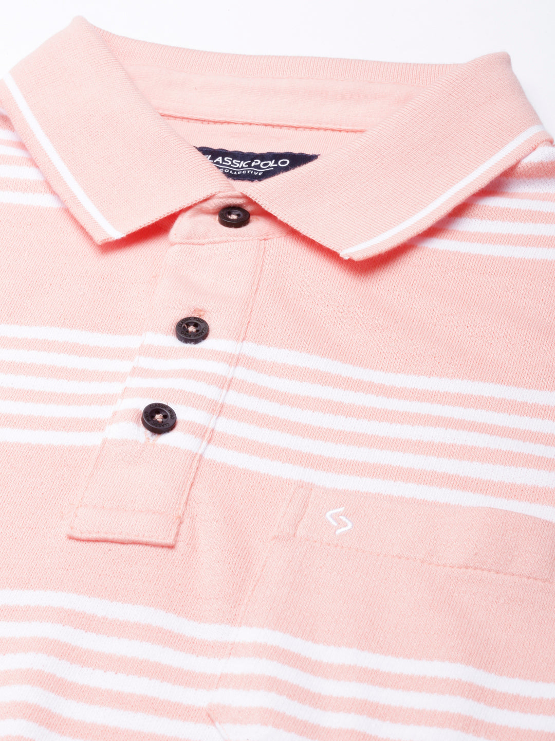 Classic Polo Mens Striped Peach Polo Neck Slim Fit T-Shirt | VTA - 274 B SF P
