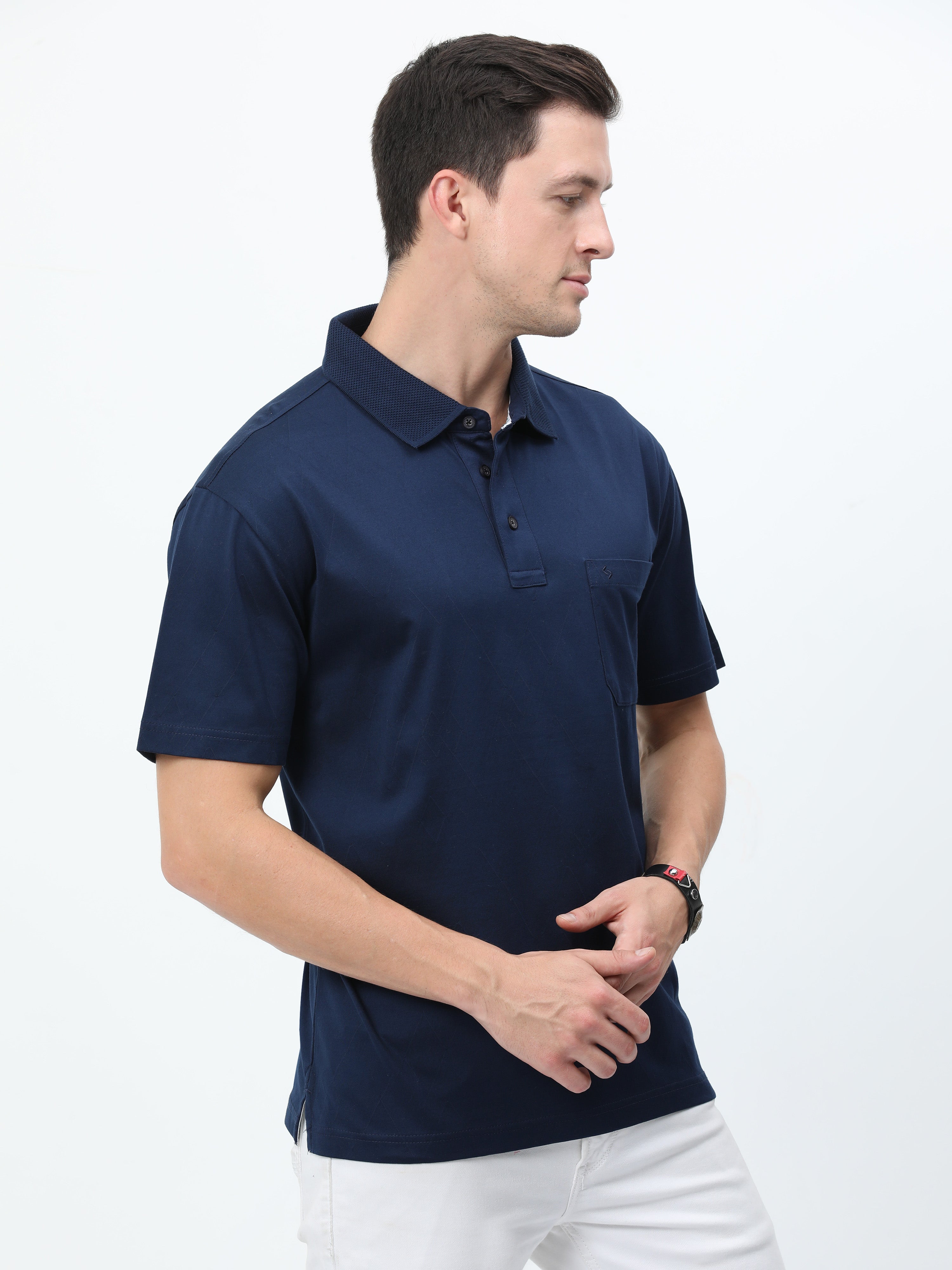 Classic Polo Mens Cotton Half Sleeves Solid Authentic Fit Polo Neck Navy Color T-Shirt | Rare - 06  B Af P