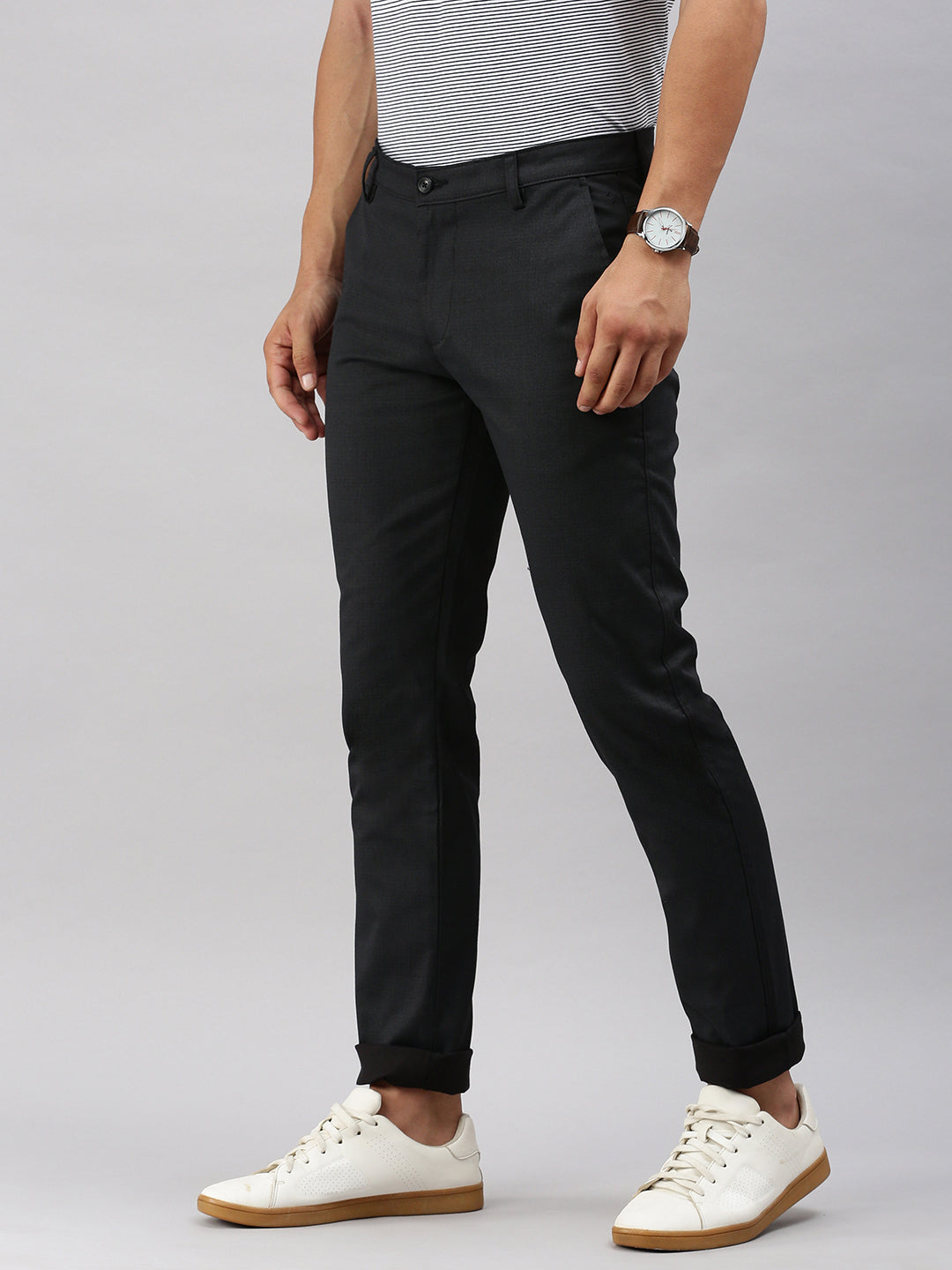 Classic Polo Men's Black Moderate Fit Solid Casual Trouser | TP2-CL 07 D-BLK-MF-LY