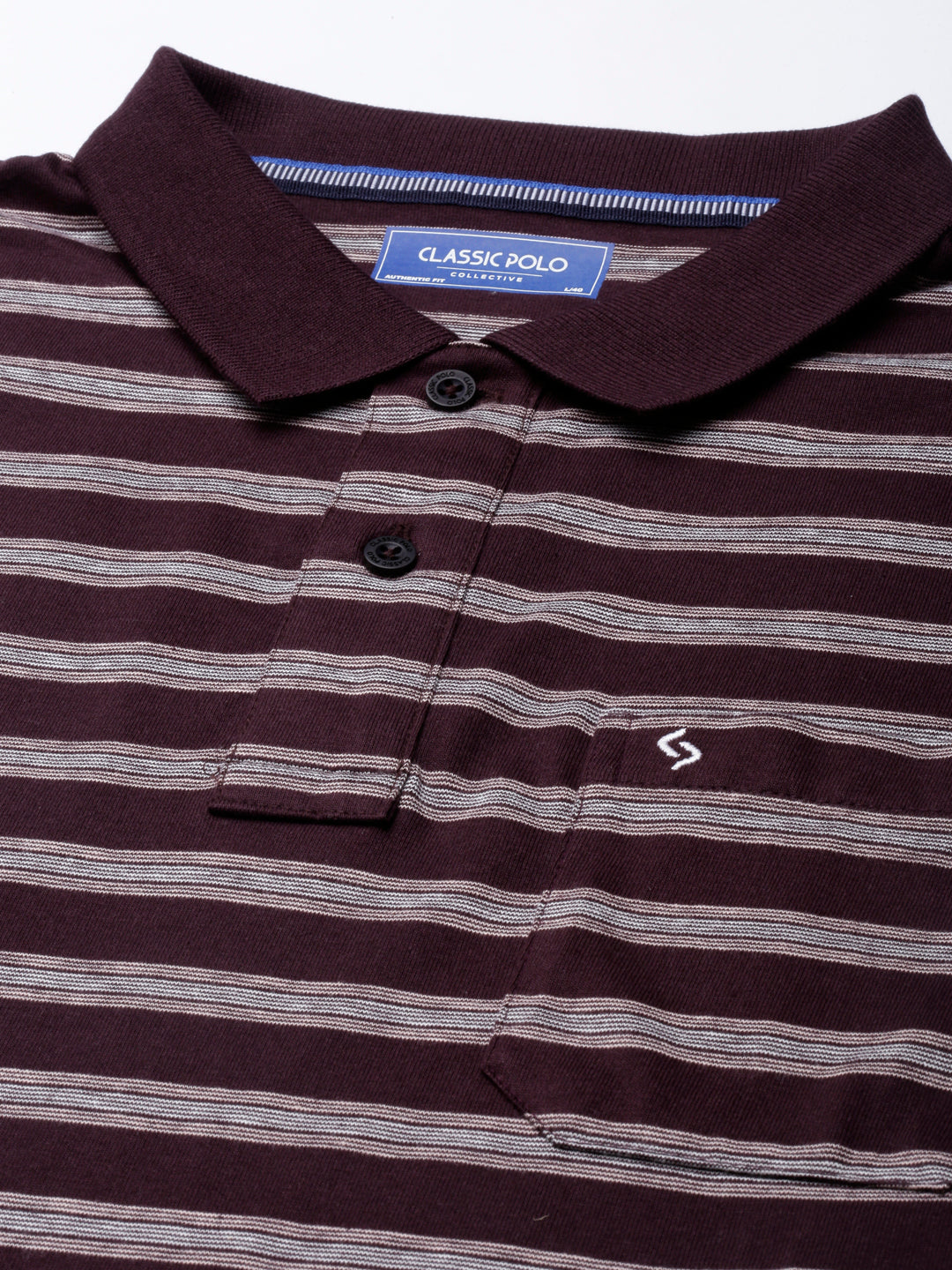 Classic Polo Mens Striped Wine/Grey Polo Neck Authentic Fit T-Shirt | AVON - 559 B AF P