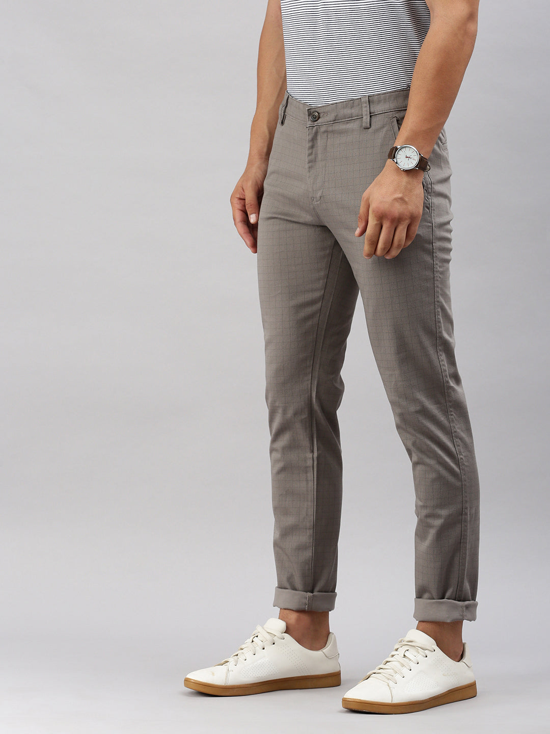 Classic Polo Men's Dark Grey Moderate Fit Checked Casual Trouser | TP2-CL 05 B-GRY-MF-LY