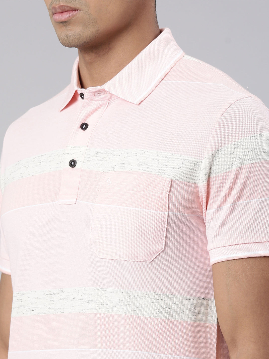 Classic Polo Men's Half Sleeve Lt.Peach/White Polo Neck Cotton Blend Slim Fit T-Shirt | VTA - 267 A SF P