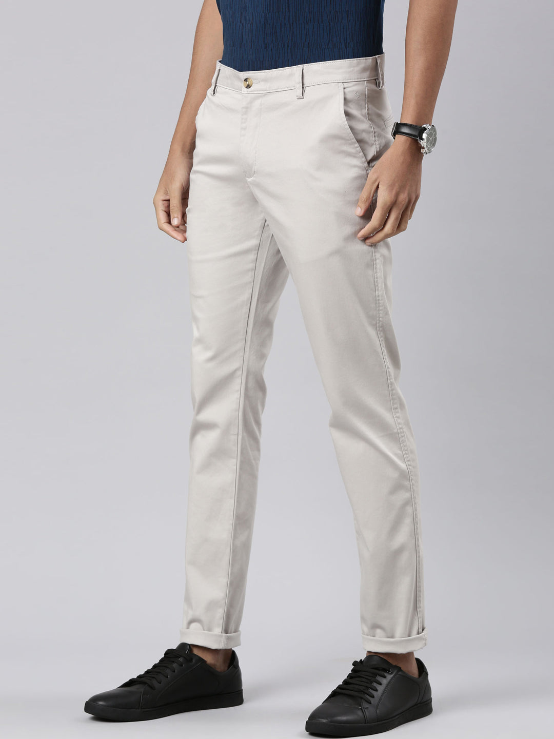 Classic Polo Men's Steel Grey Cotton Lycra Moderate Fit Trousers | TRS-MELLOW-ST.GRY MF LY