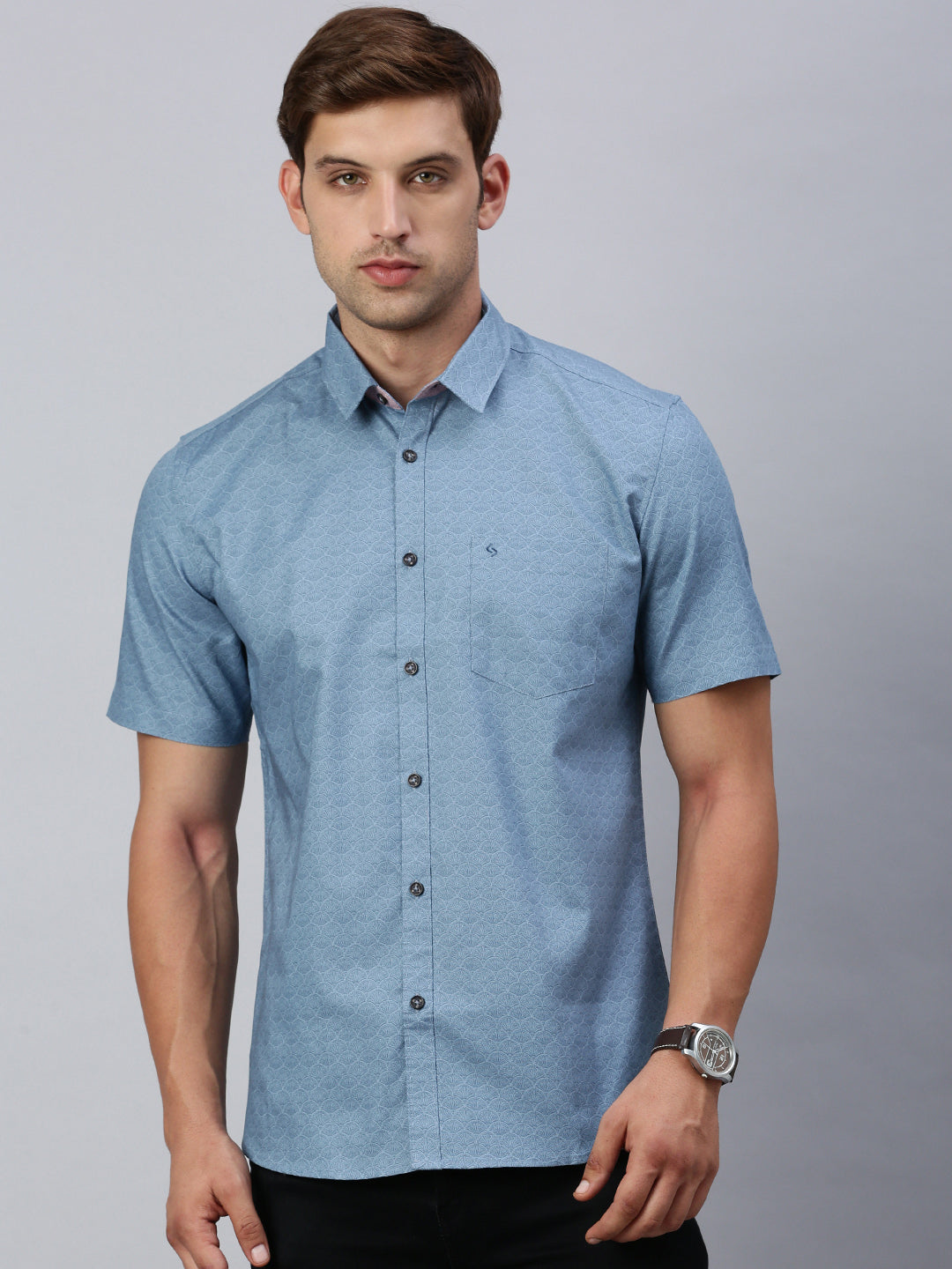 Classic Polo Men's Half Sleeve Blue Slim Fit Printed Casual Shirt | SP2-CL-12 A-HS-PRT-SF