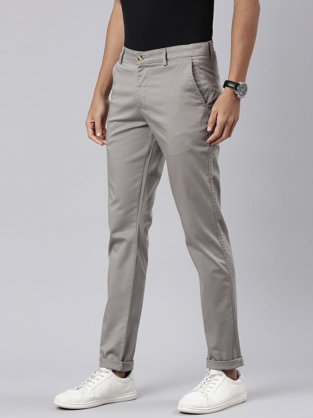 Classic Polo Men's Grey Cotton Lycra Moderate Fit Trousers | TRS-MELLOW-GRY MF LY