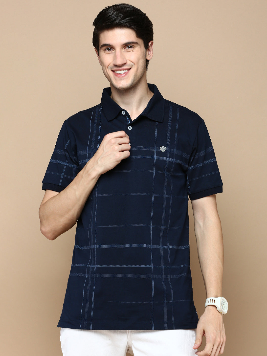Classic Polo Men's Half Sleeve Navy Blue Polo Neck Slim Fit Printed T-Shirt | FP - 08 A SF P