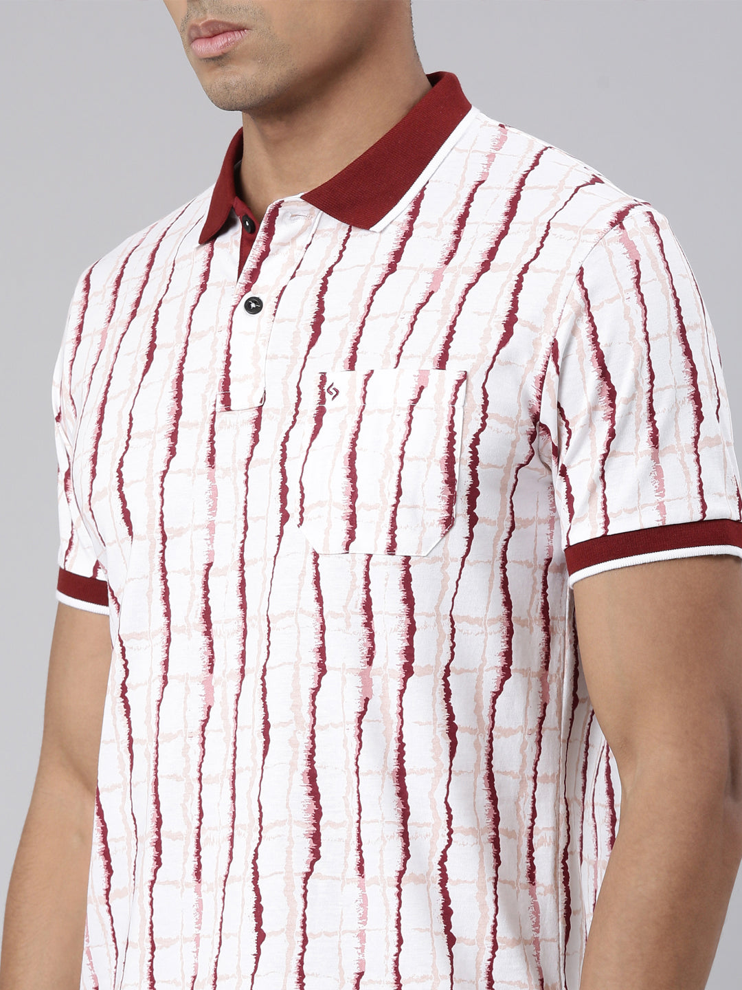 Classic Polo Men's Half Sleeve Maroon/White Polo Neck Cotton Blend Slim Fit T-Shirt | BELLO - 303 B SF P