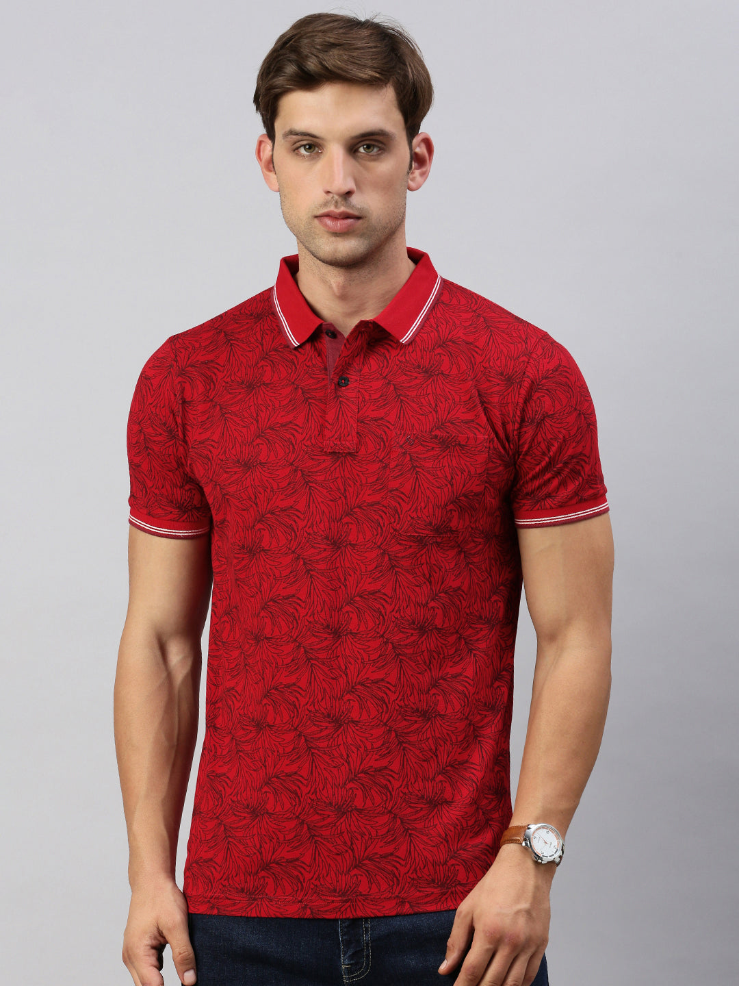 Classic Polo Men's Half Sleeve Red/Black Polo Neck Cotton Slim Fit T Shirt | BEAU - 262 B SF P