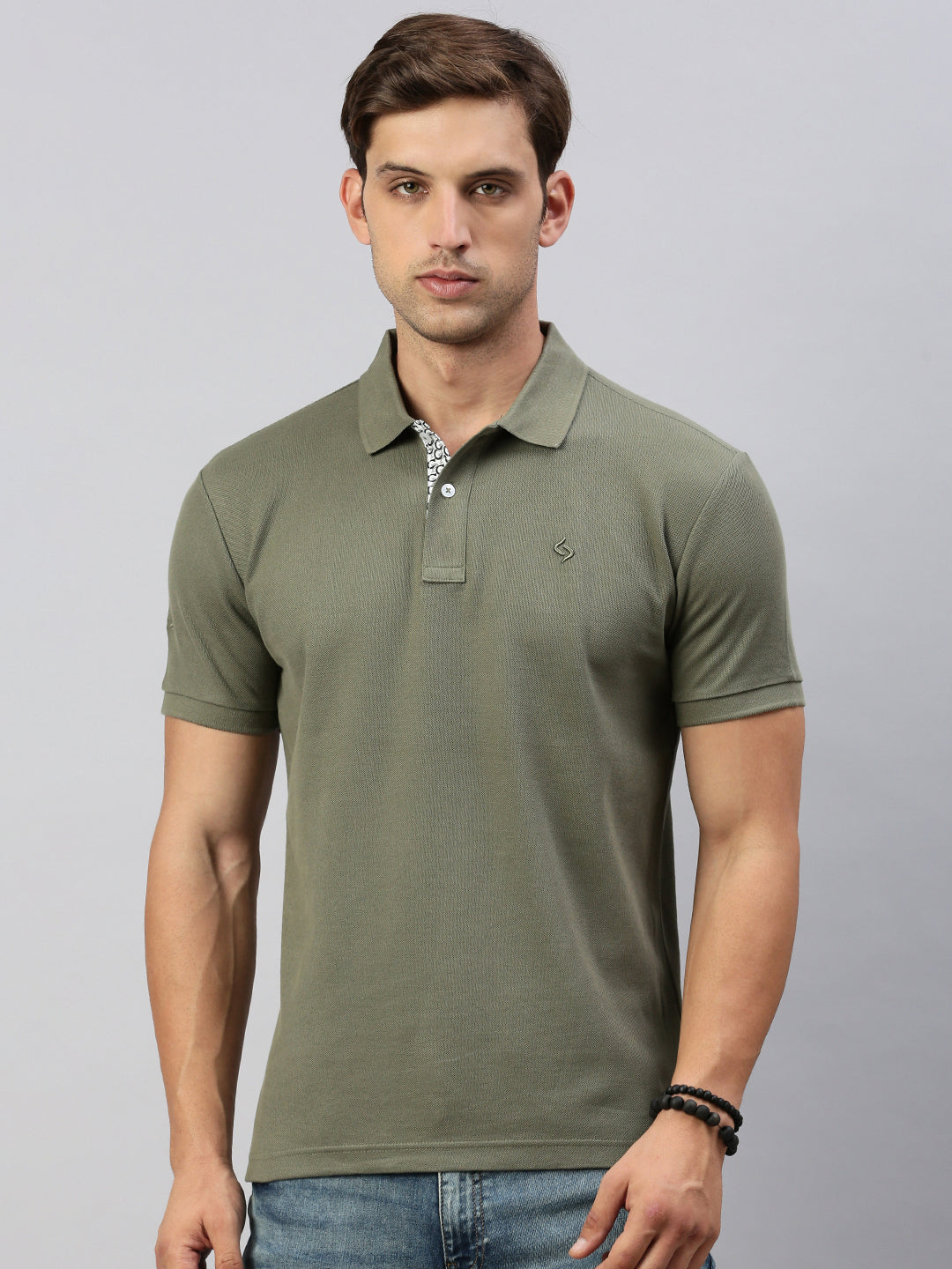 Classic Polo Men's Half Sleeve Olive Green Polo Neck Cotton Slim Fit T