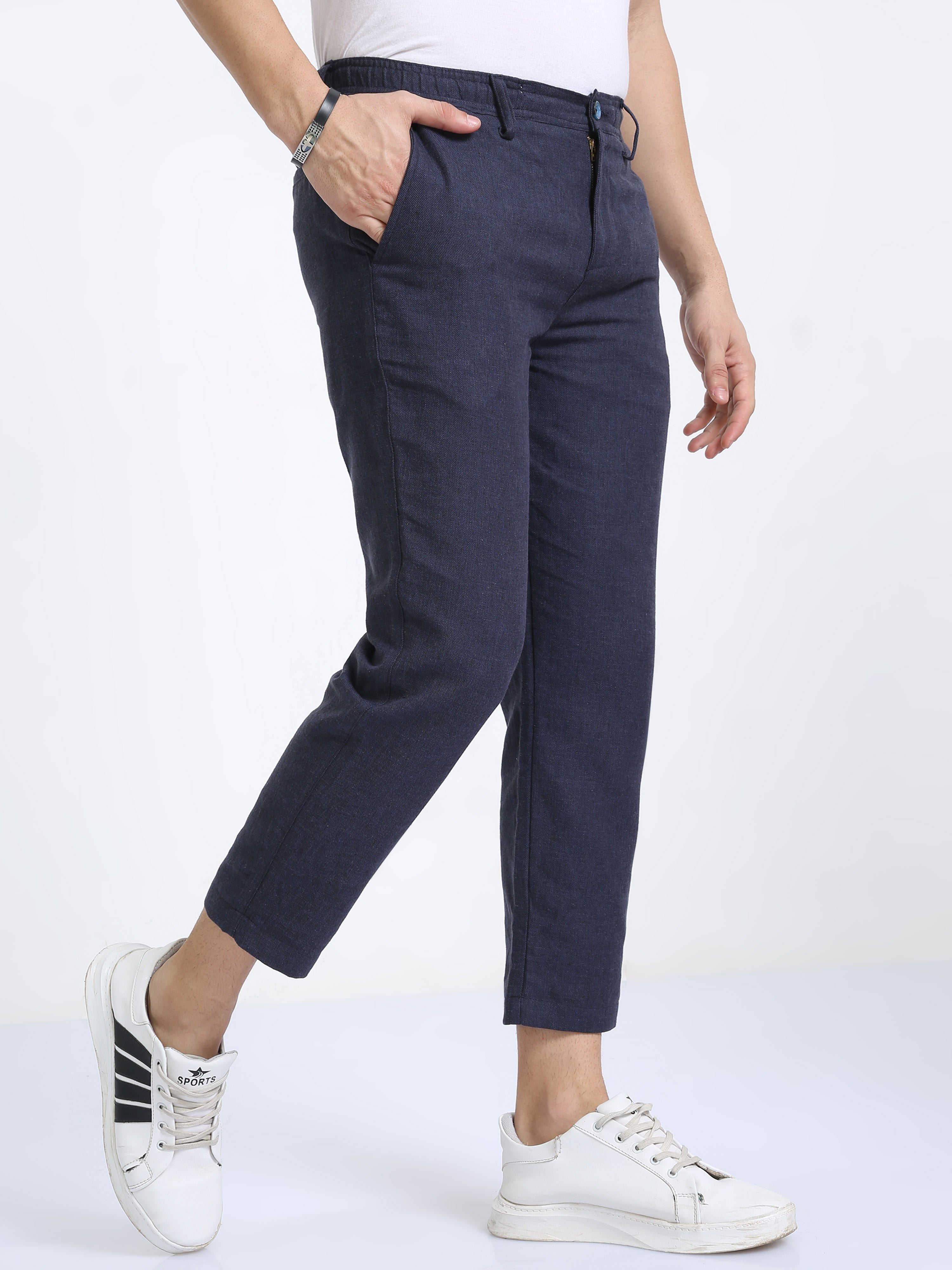 Classic Polo Mens Ankle Fit Solid Navy Color Trousers | To2-30 B-Blu-Al-Ly