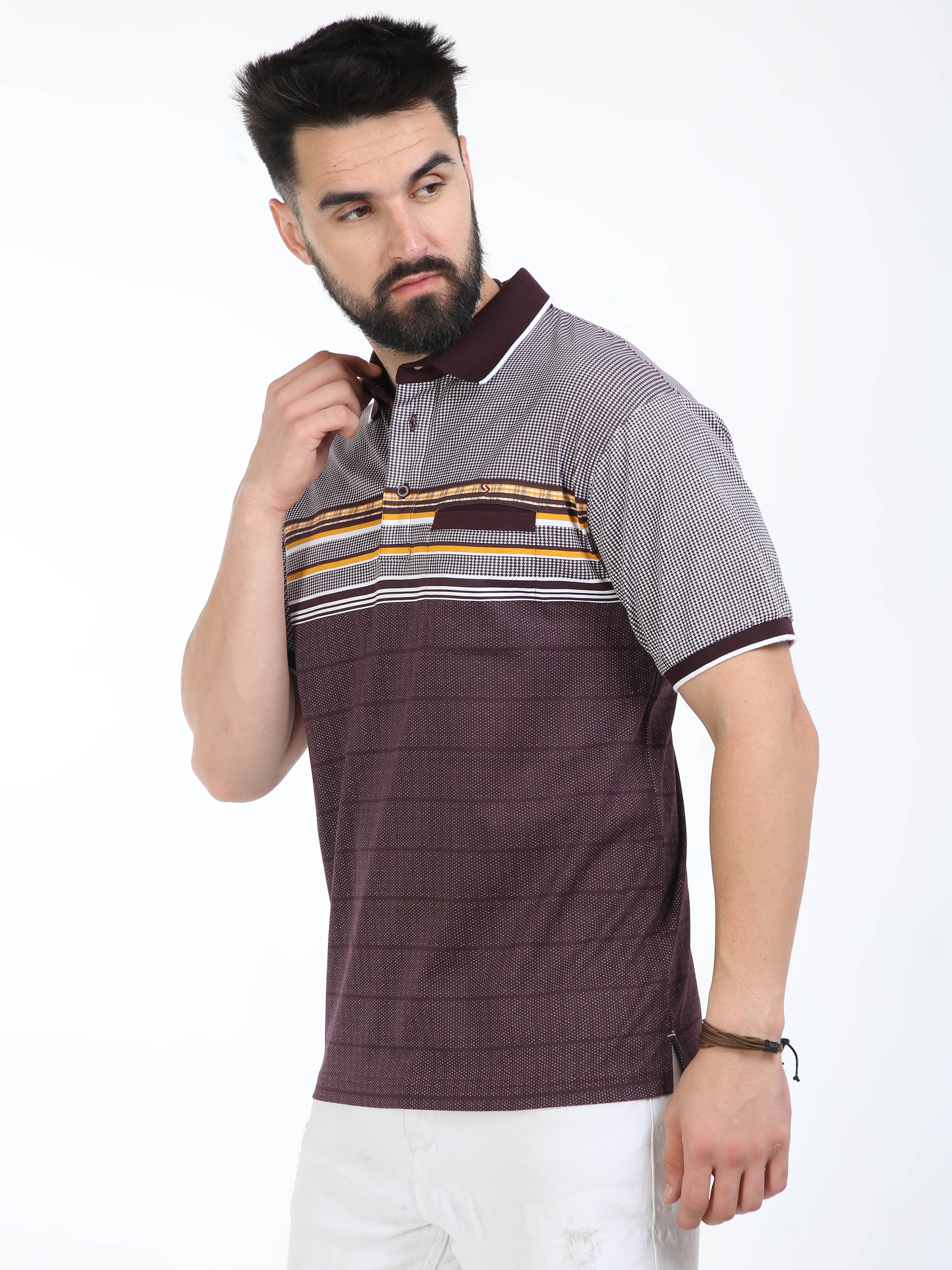 Classic Polo Mens Cotton Half Sleeves Floral Authentic Fit Polo Neck Maroon Color T-Shirt | Carve Polo - 21 B Af P