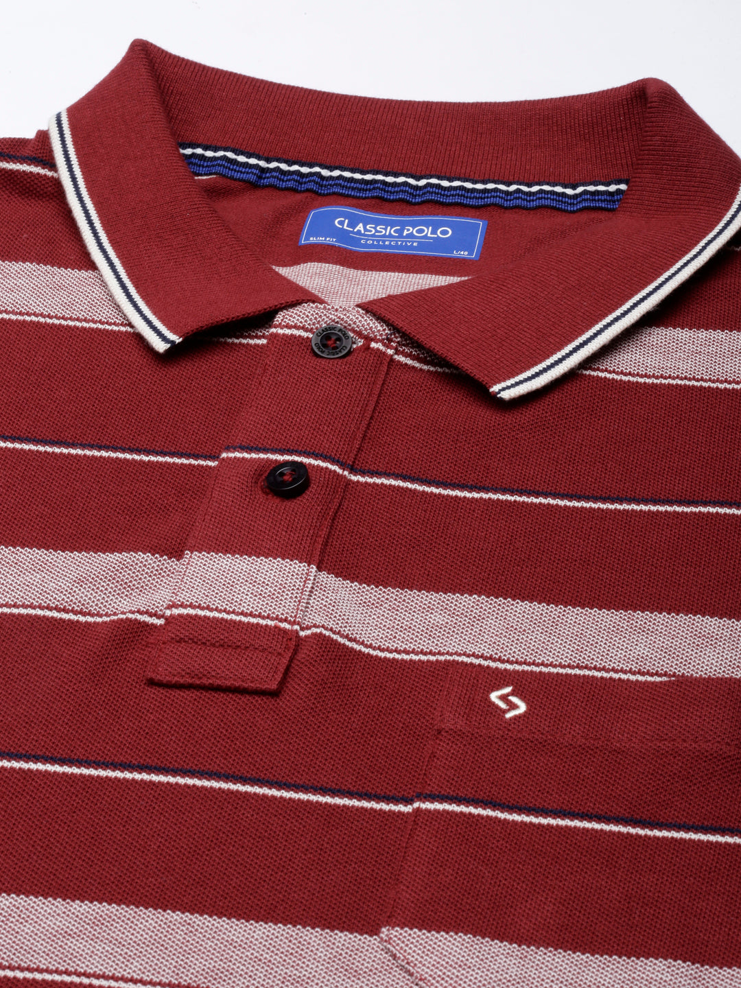 Classic Polo Mens Striped Maroon Polo Neck Slim Fit T-Shirt | ADORE - 218 B SF P