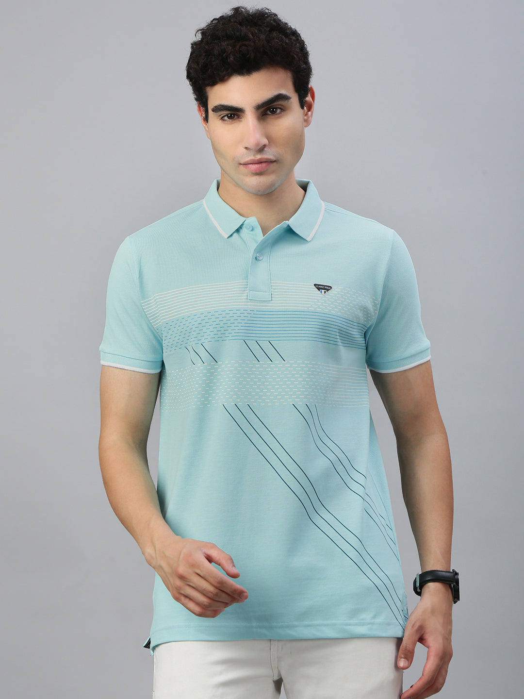 Classic Polo Men's Half Sleeve Lt.Green Polo Neck Slim Fit Printed T-Shirt||RAY POLO - 01 B SF P