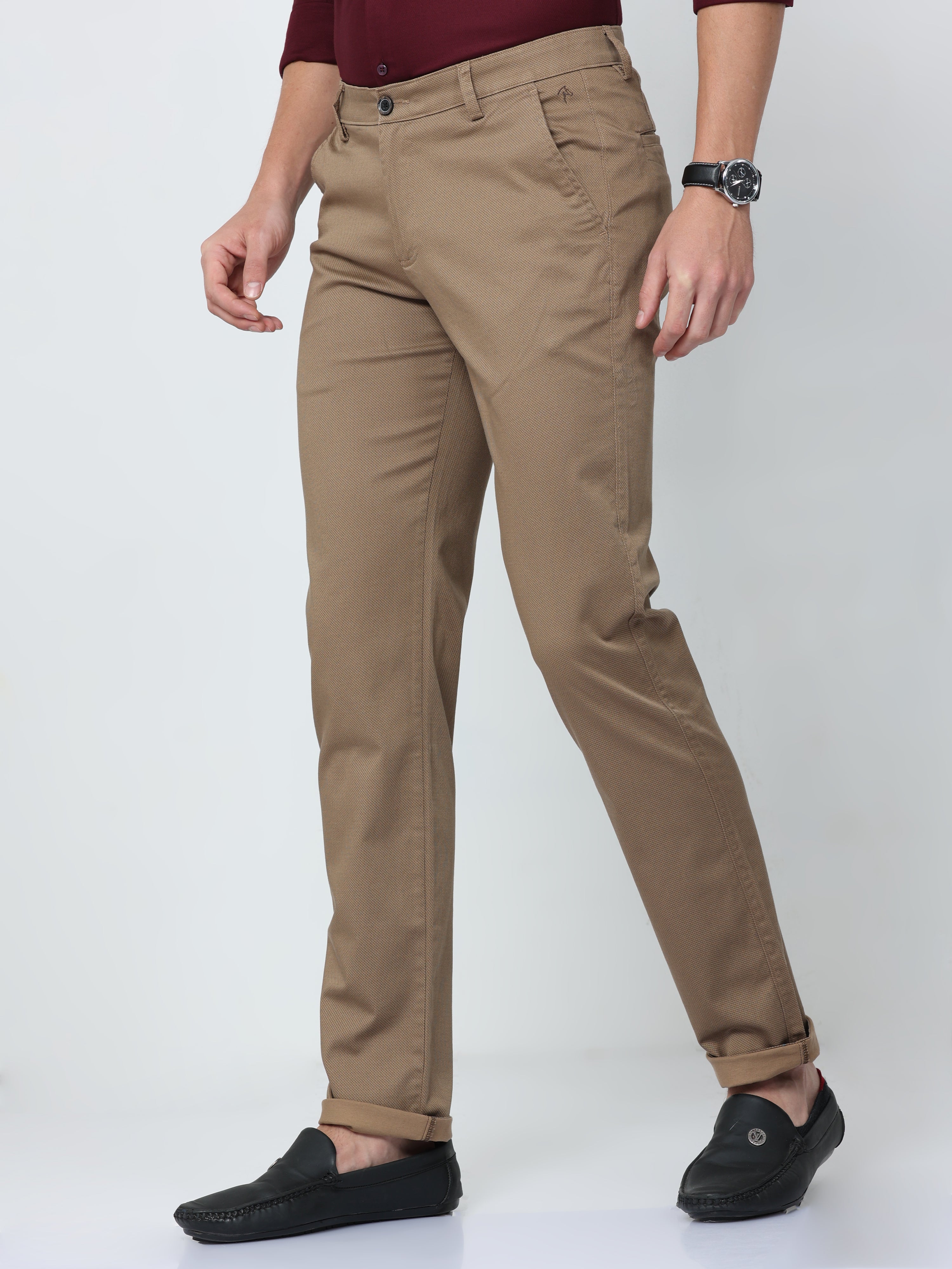 CP BRO Mens Chiesel Fit Dotted Khakhi Color Trousers | Tbo2-02 B-Kha-Cf-Ly