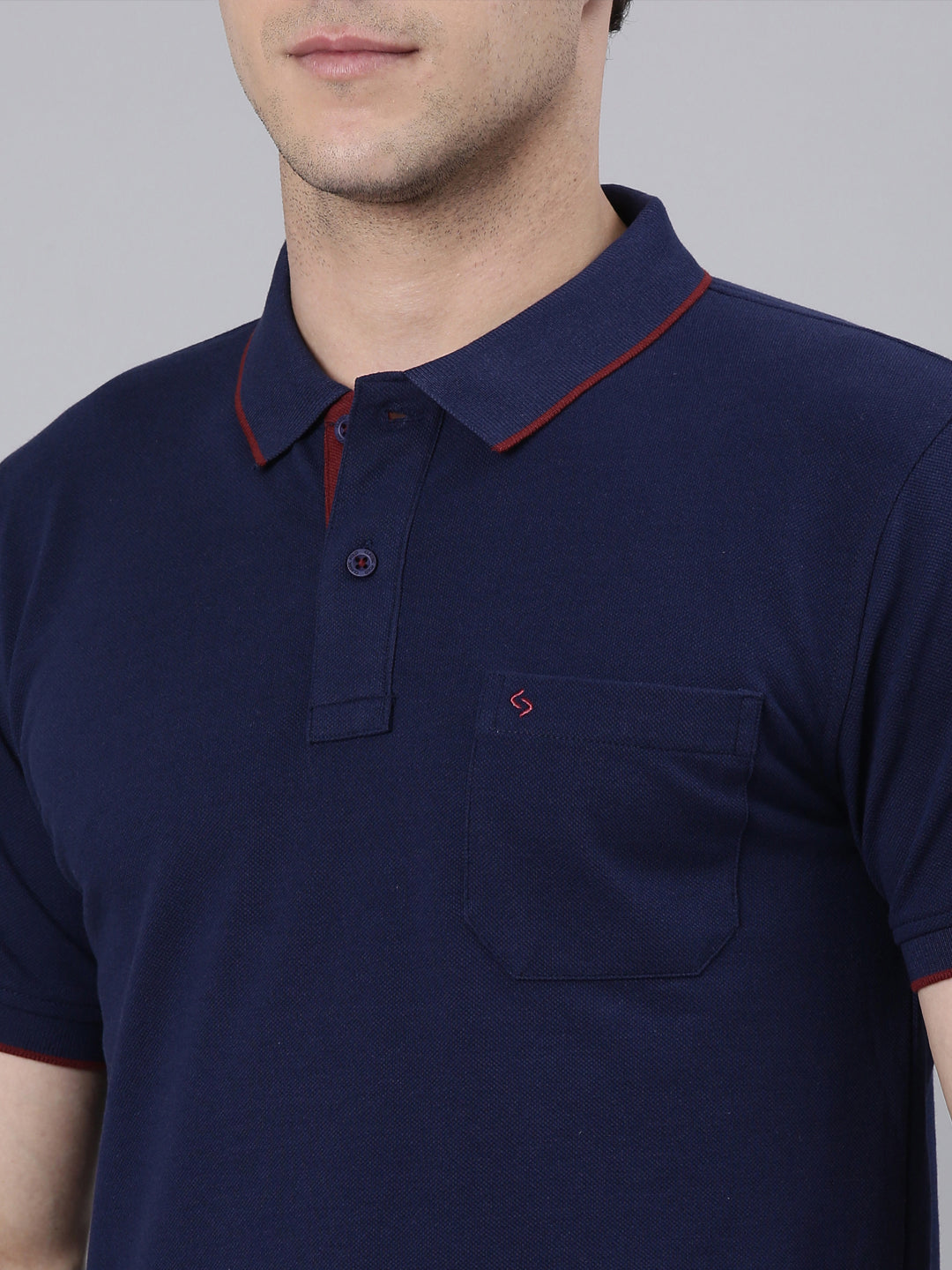 Classic Polo Men's Half Sleeve Navy Blue Polo Neck Slim Fit Solid T-Shirt | ECM-NOVA - NAVY SF P