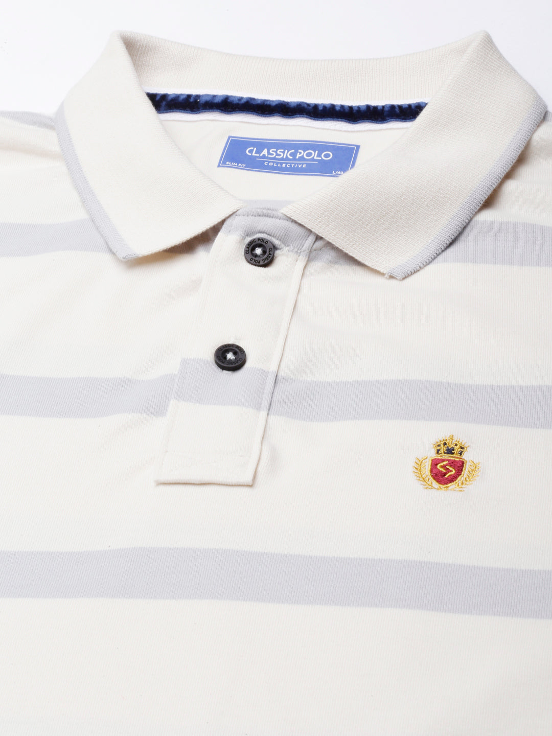 Classic Polo Mens Striped Lt.Yellow/Grey Polo Neck Slim Fit T-Shirt | CPEG - 323 A SF P