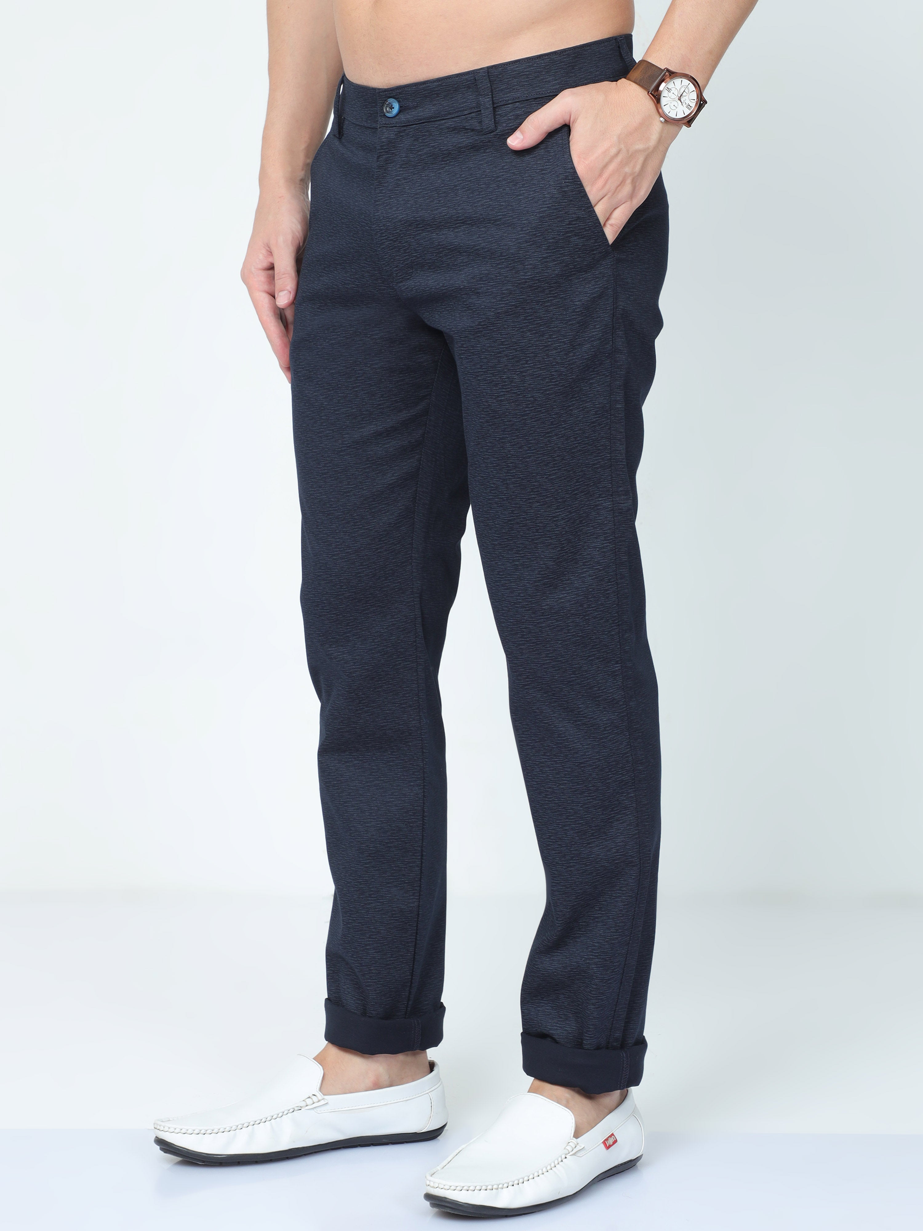 CP BRO Mens Ankle Fit Solid Navy Color Trousers | Tbo2-01 D-Nvy-Af-Ly
