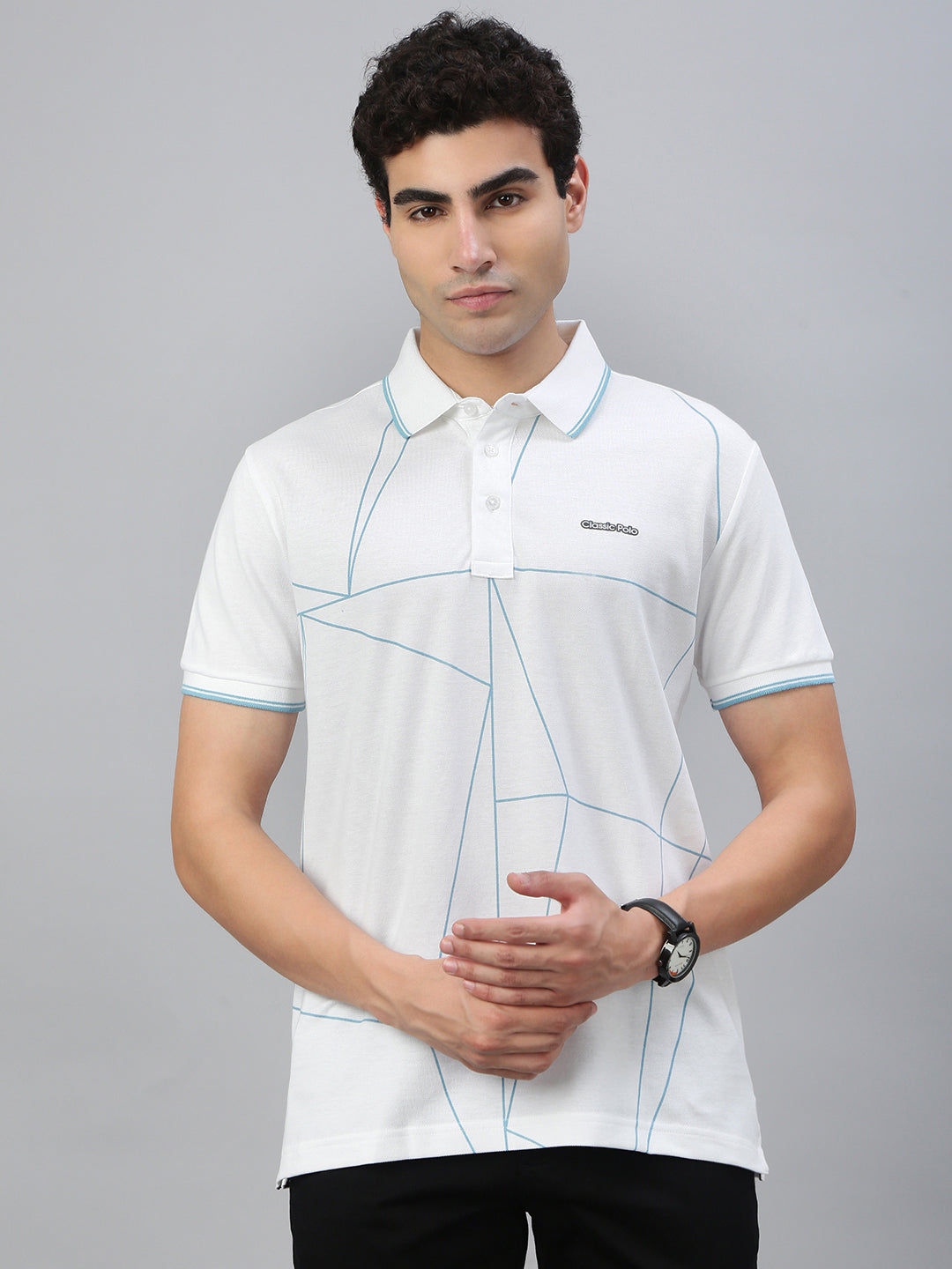Classic Polo Men's Half Sleeve White Polo Neck Slim Fit Printed T-Shirt||RAY POLO - 02 A SF P