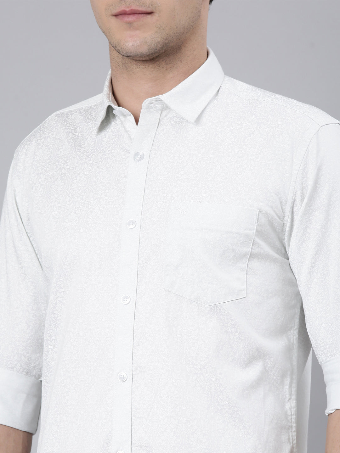 Classic Polo Men's Full Sleeve Off-White Polo Neck 100% Cotton Slim Fit Shirt | SP2-151-PRT-SF FS