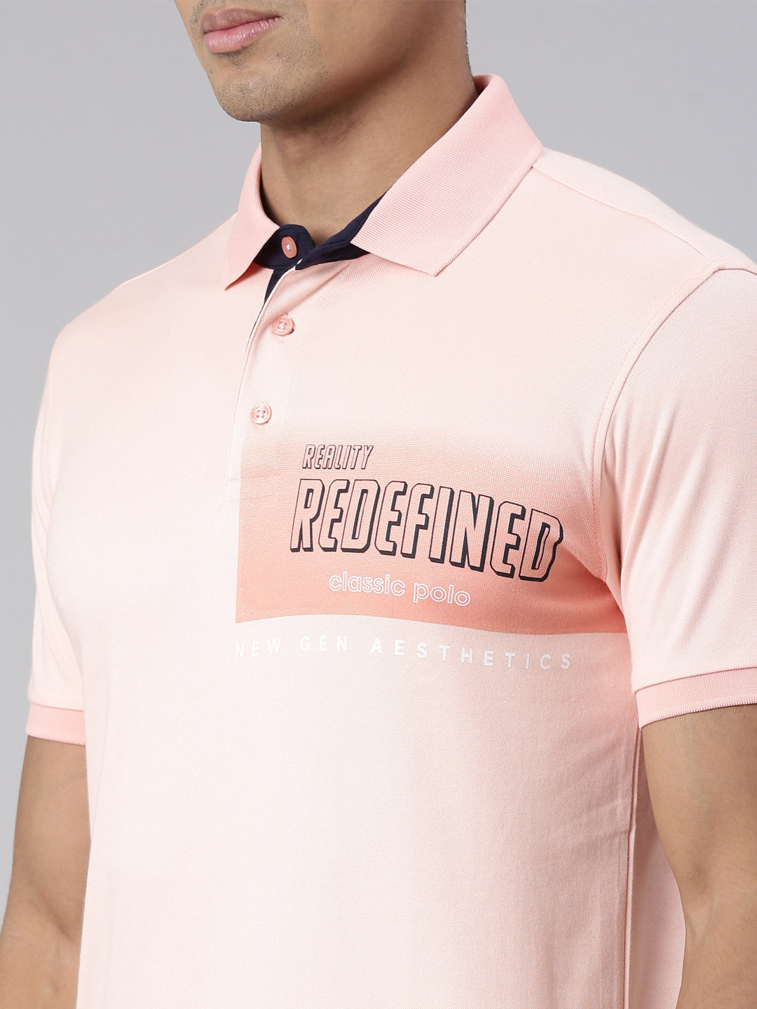 Classic Polo Men's Half Sleeve Peach Polo Neck Cotton Blend Slim Fit T-Shirt | VIVID POLO - 33 B SF P