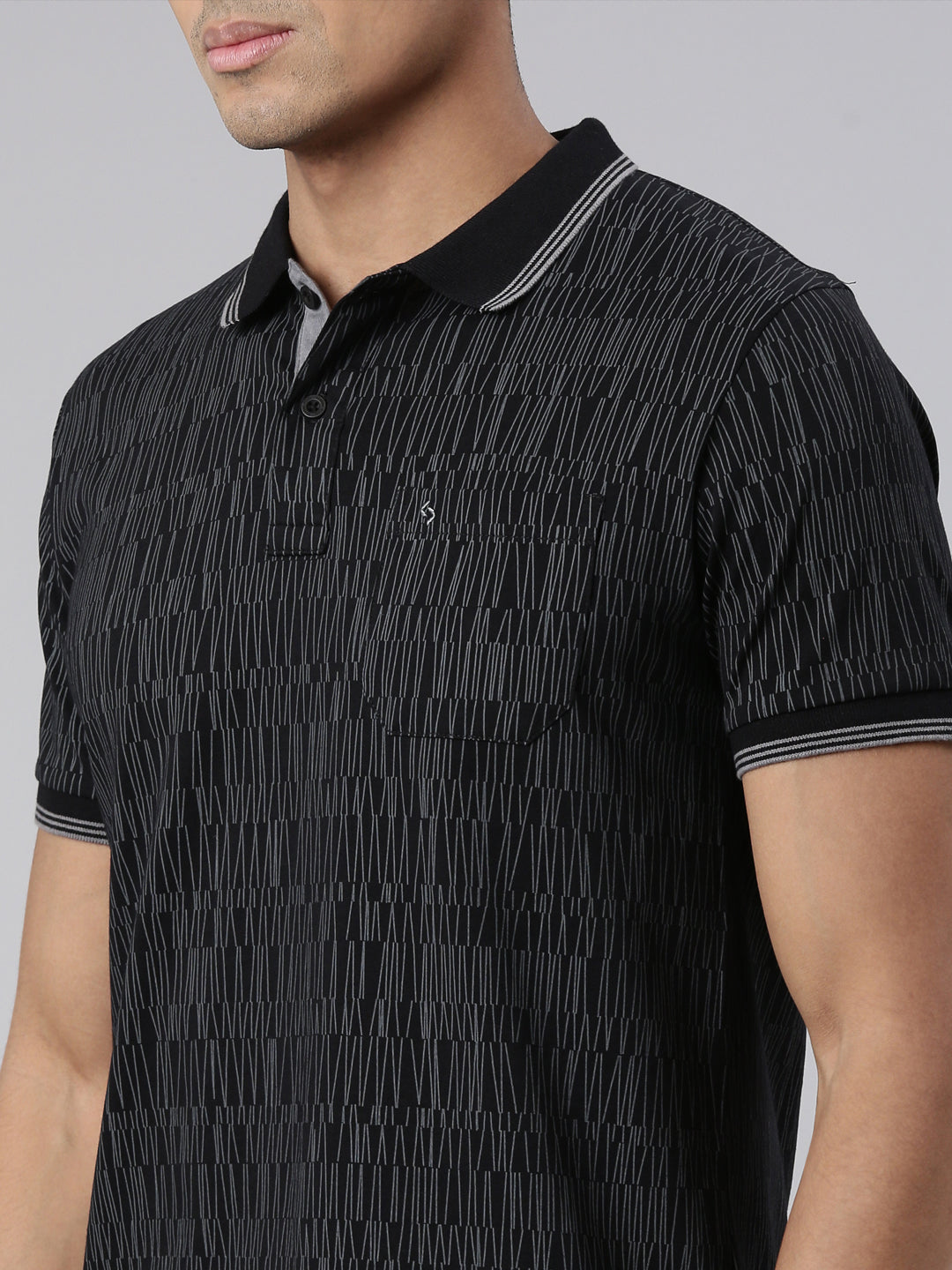 Classic Polo Men's Half Sleeve Black/Grey Polo Neck Cotton Blend Slim Fit T-Shirt | BELLO - 306 B SF P