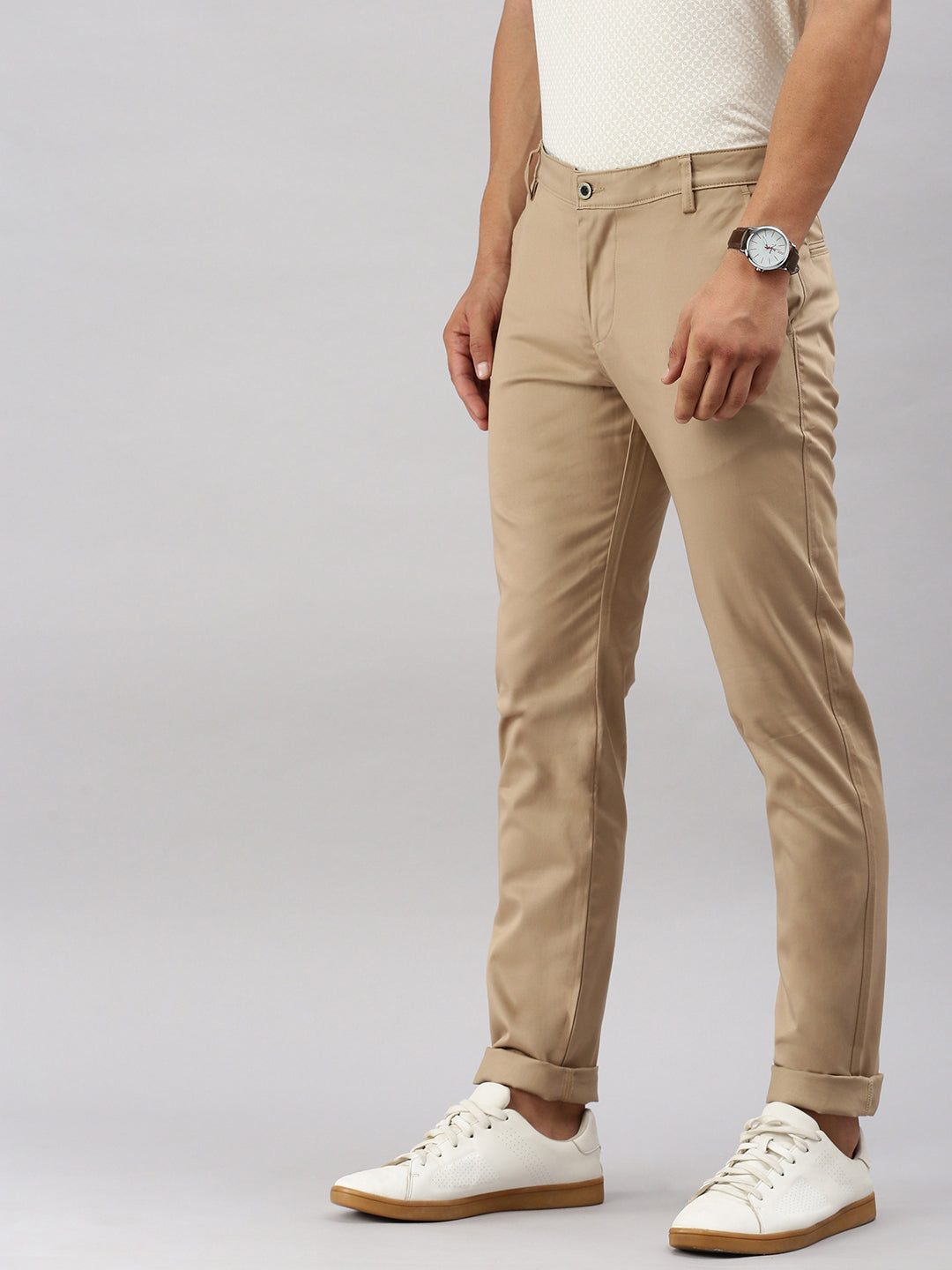 Classic Polo Men's Khaki Cotton Moderate Fit Trousers | TP2-CL 06 B-KHA-MF-LY