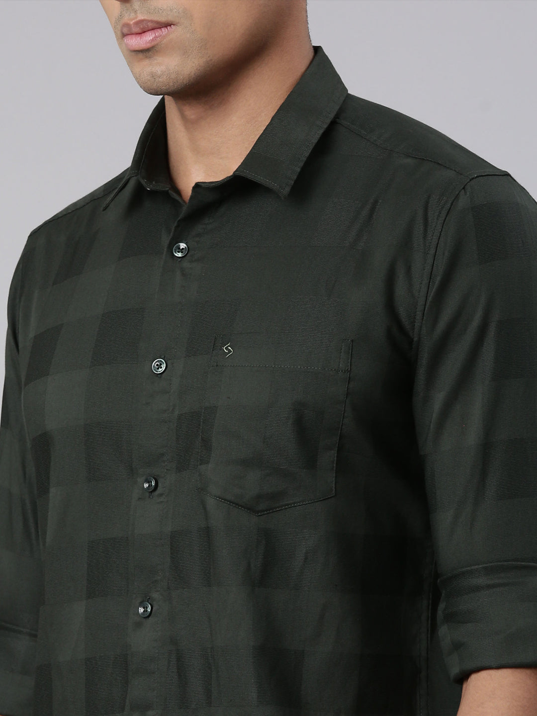 Classic Polo Men's Full Sleeve Olive Polo Neck Cotton Slim Fit Casual Shirt | SP2-EL-42 B-FS-SLD-SF