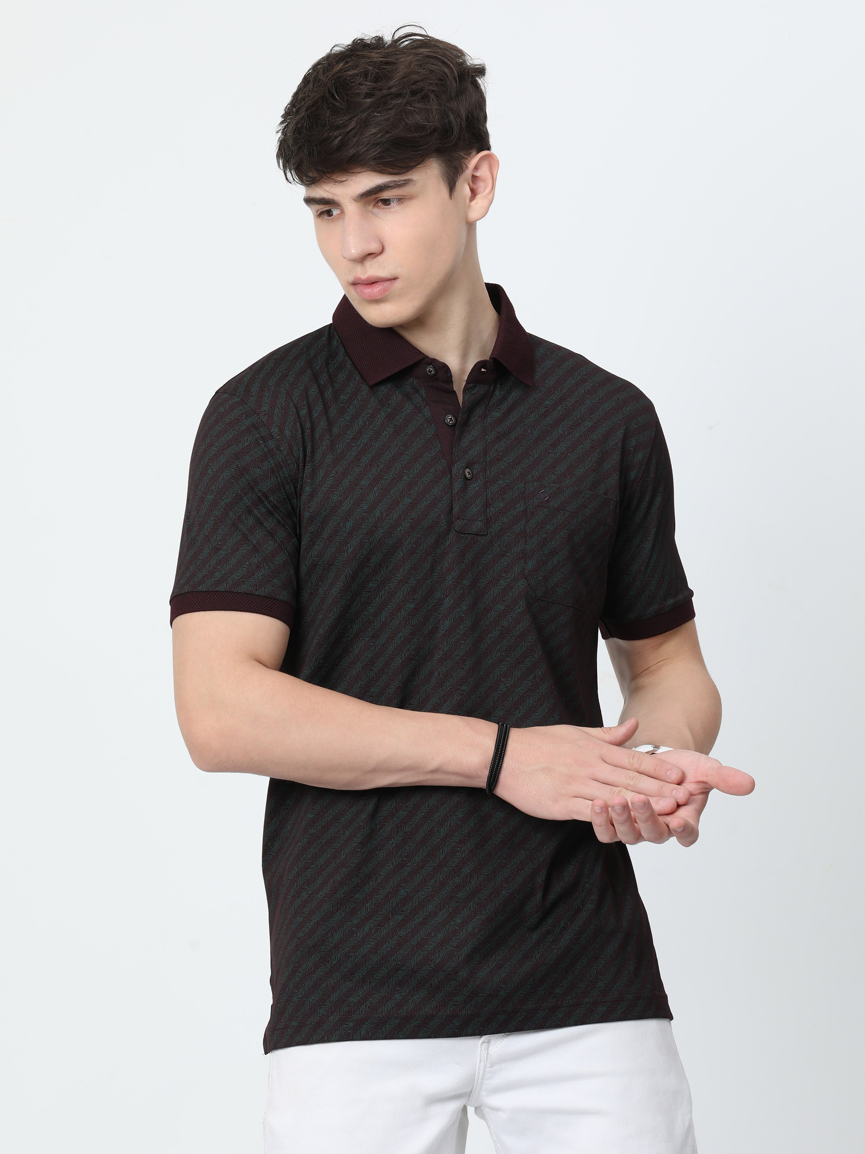 Classic Polo Mens Cotton Half Sleeves Striped Slim Fit Polo Neck Maroon Color T-Shirt | Scant - 34 B Sf P