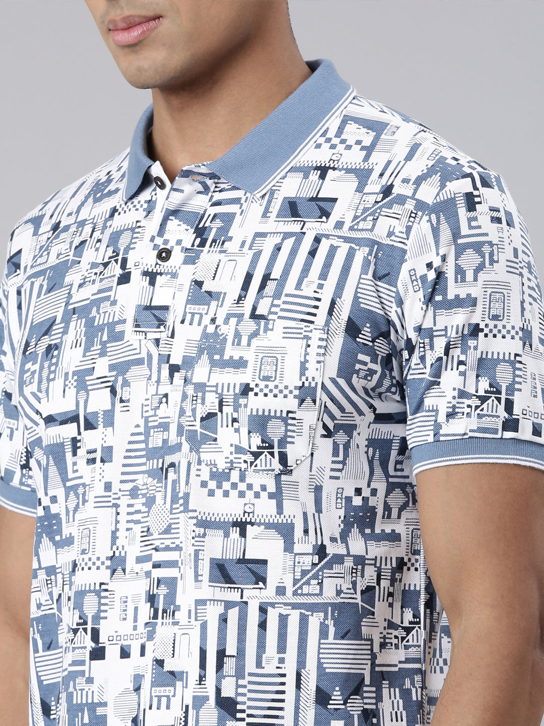 Classic Polo Men's Half Sleeve Blue/White Polo Neck Cotton Blend Slim Fit T-Shirt | BEAU - 267 A SF P