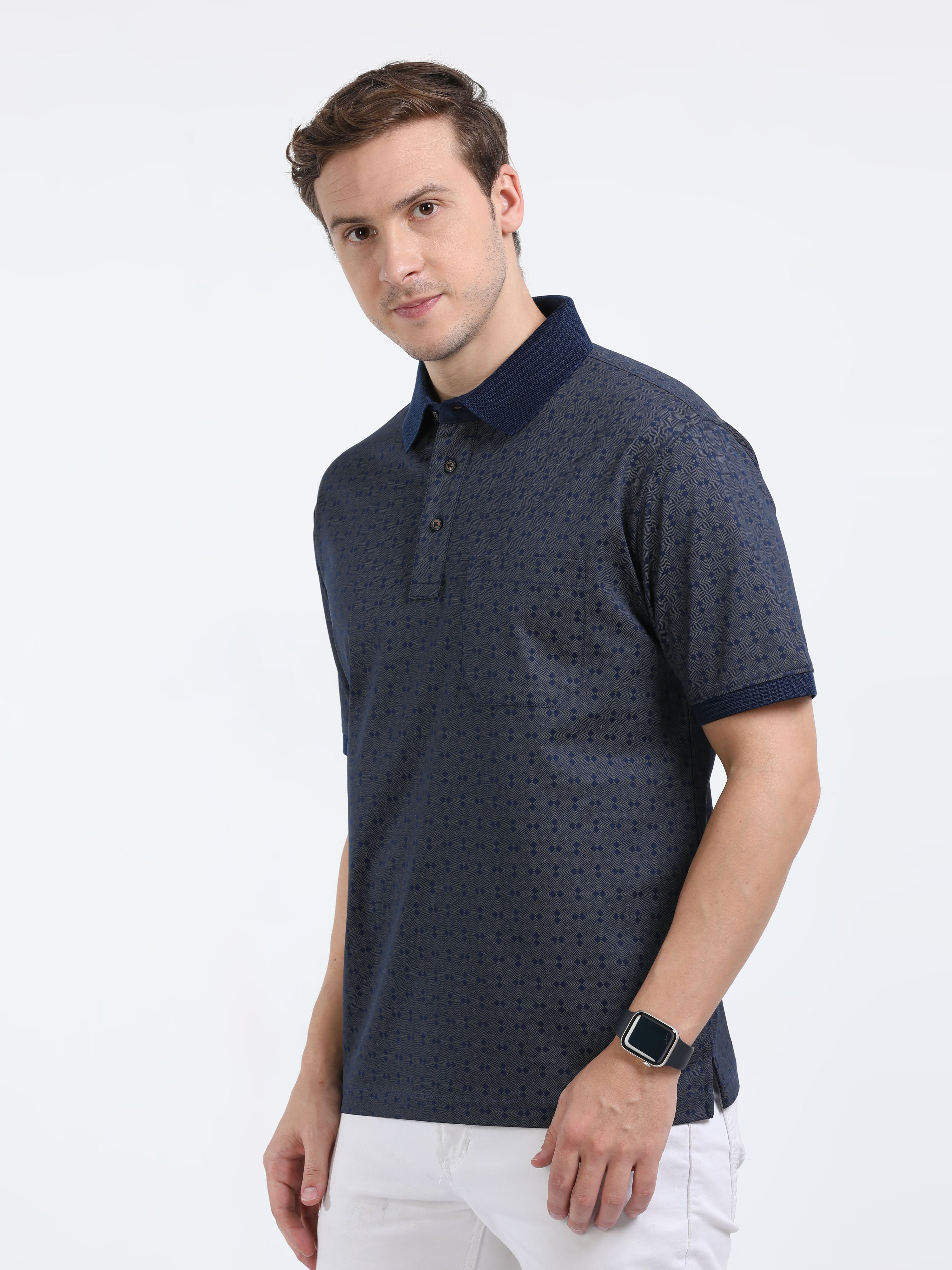 Classic Polo Mens Cotton Half Sleeves Floral Authentic Fit Polo Neck Navy Color T-Shirt | Swank - 09 A Af P