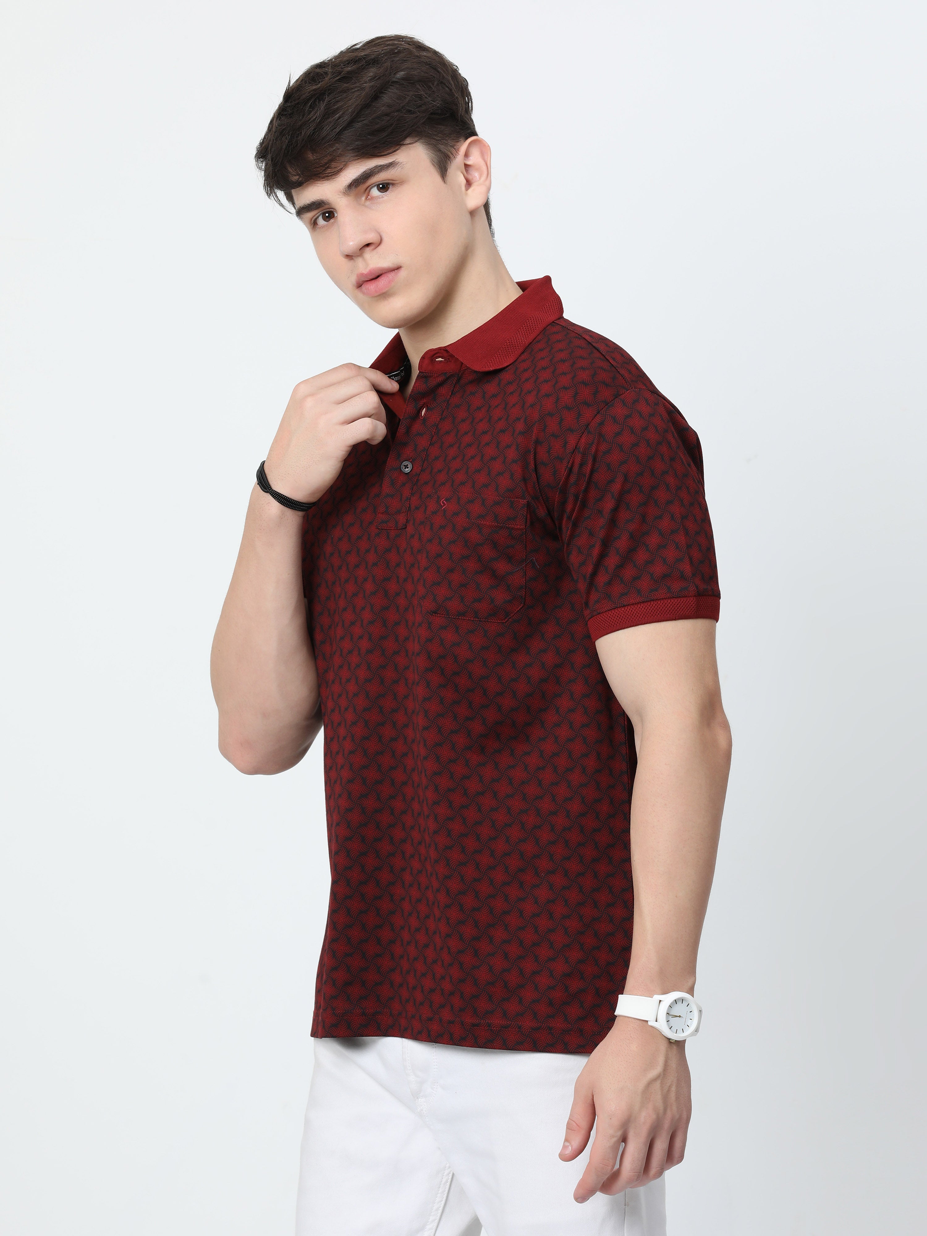 Classic Polo Mens Cotton Half Sleeves Floral Authentic Fit Polo Neck Maroon Color T-Shirt | Swank - 04 B Af P