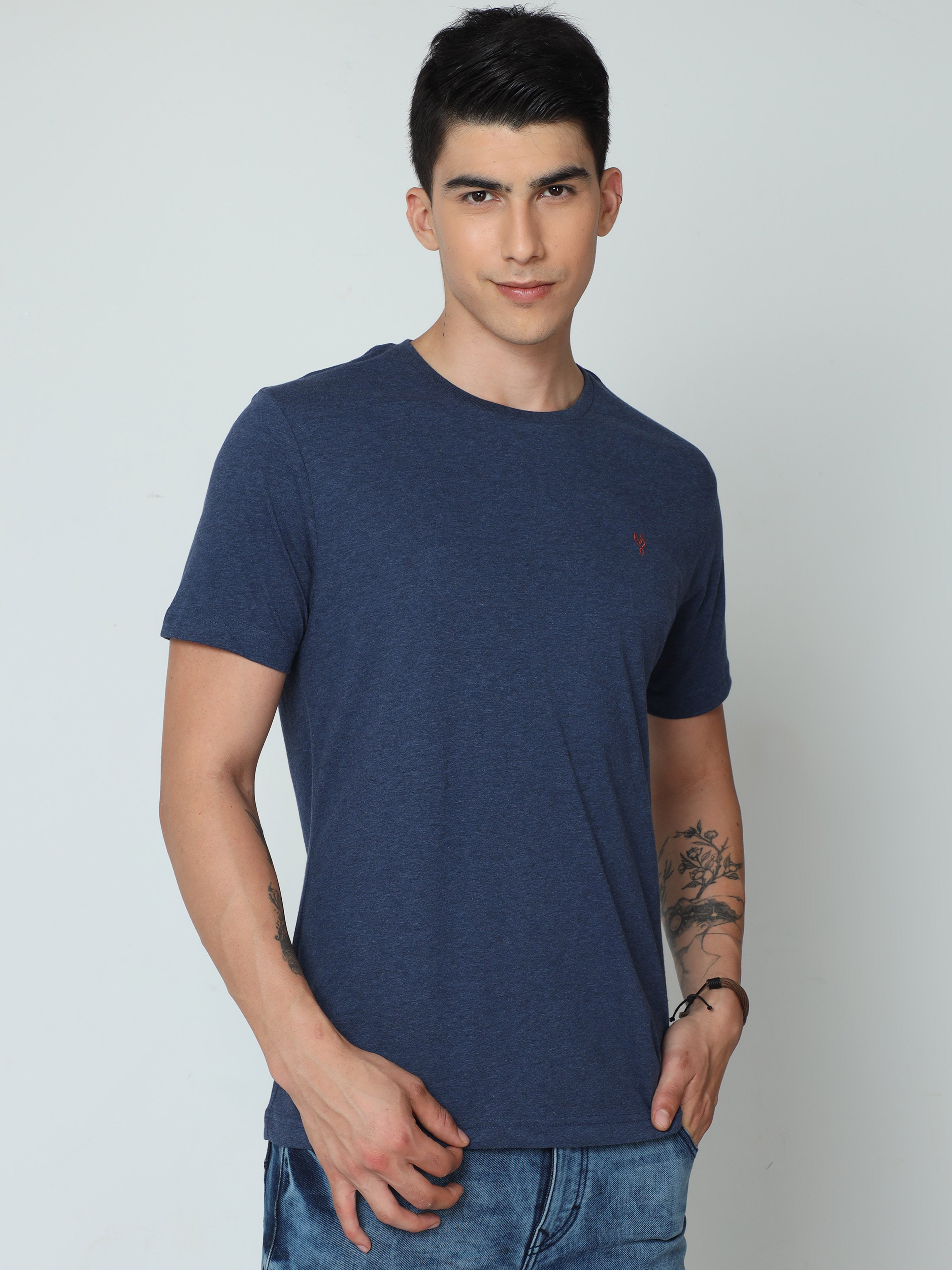 Classic Polo Mens 100% Cotton Navy Solid Crew Neck Half Sleeves Slim Fit T-Shirt |Cp-Rn-19