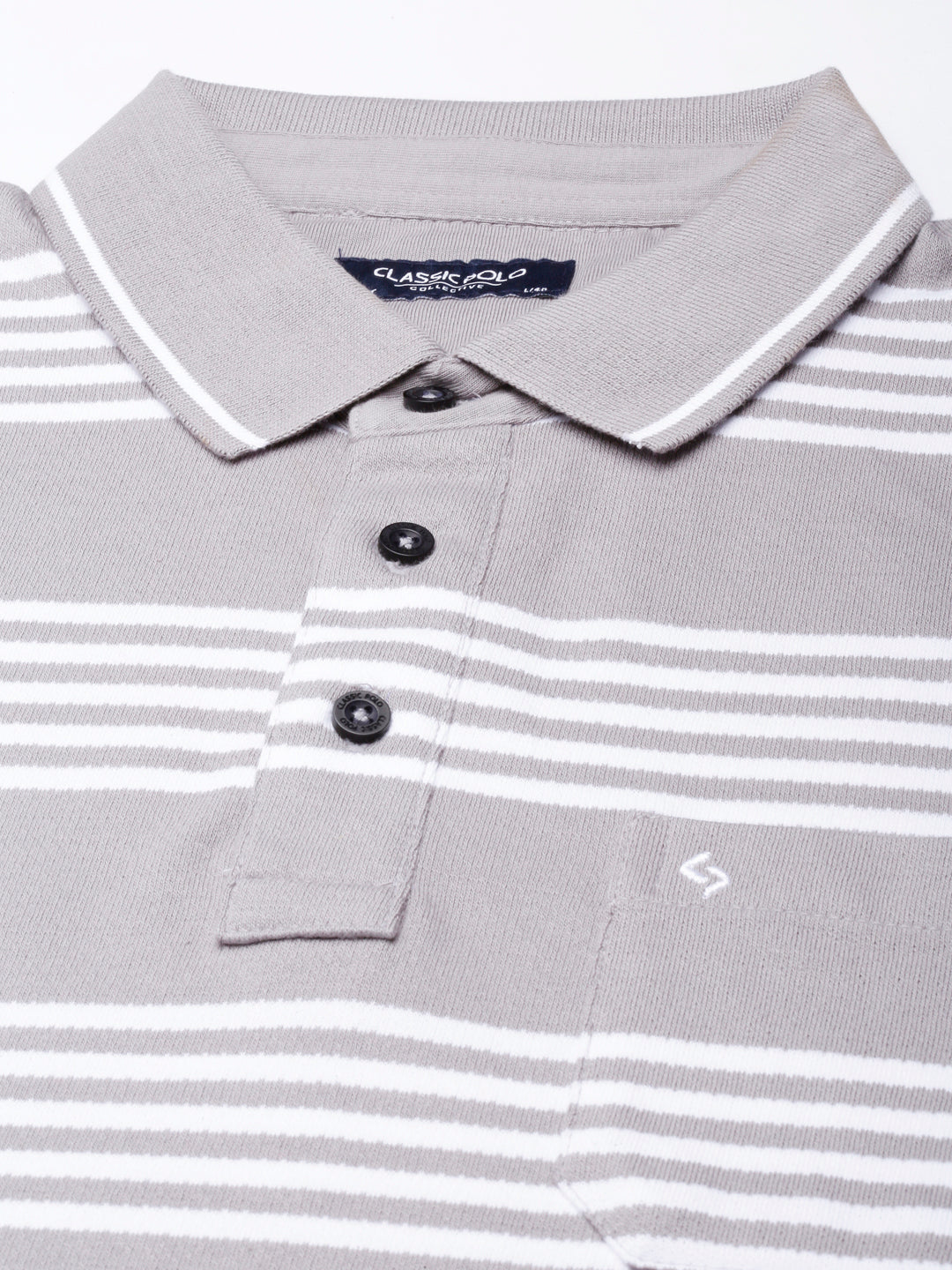 Classic Polo Mens Striped Grey Polo Neck Slim Fit T-Shirt | VTA - 274 A SF P