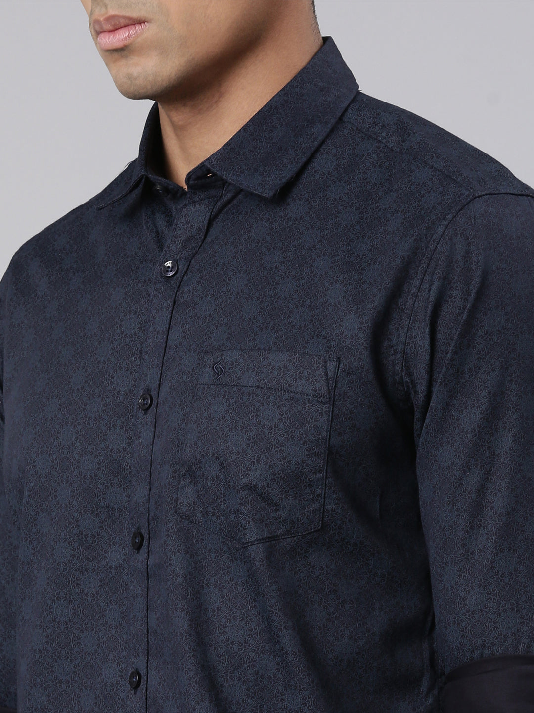 Classic Polo Men's Full Sleeve Dark Grey Polo Neck Cotton Slim Fit Casual Shirt | SP2-147-PRT-SF FS