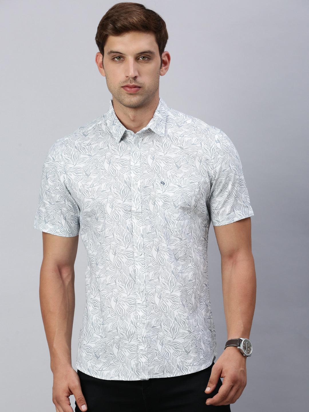 Classic Polo Men's Half Sleeve Grey/White Polo Neck Slim Fit Printed Shirt | SP2-CL-10 A-HS-PRT-SF