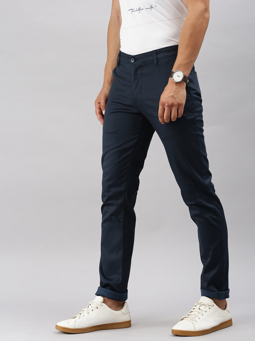 Classic Polo Men's Navy Blue Moderate Fit Solid Casual Trouser | TP2-CL 07 C-NVY-MF-LY