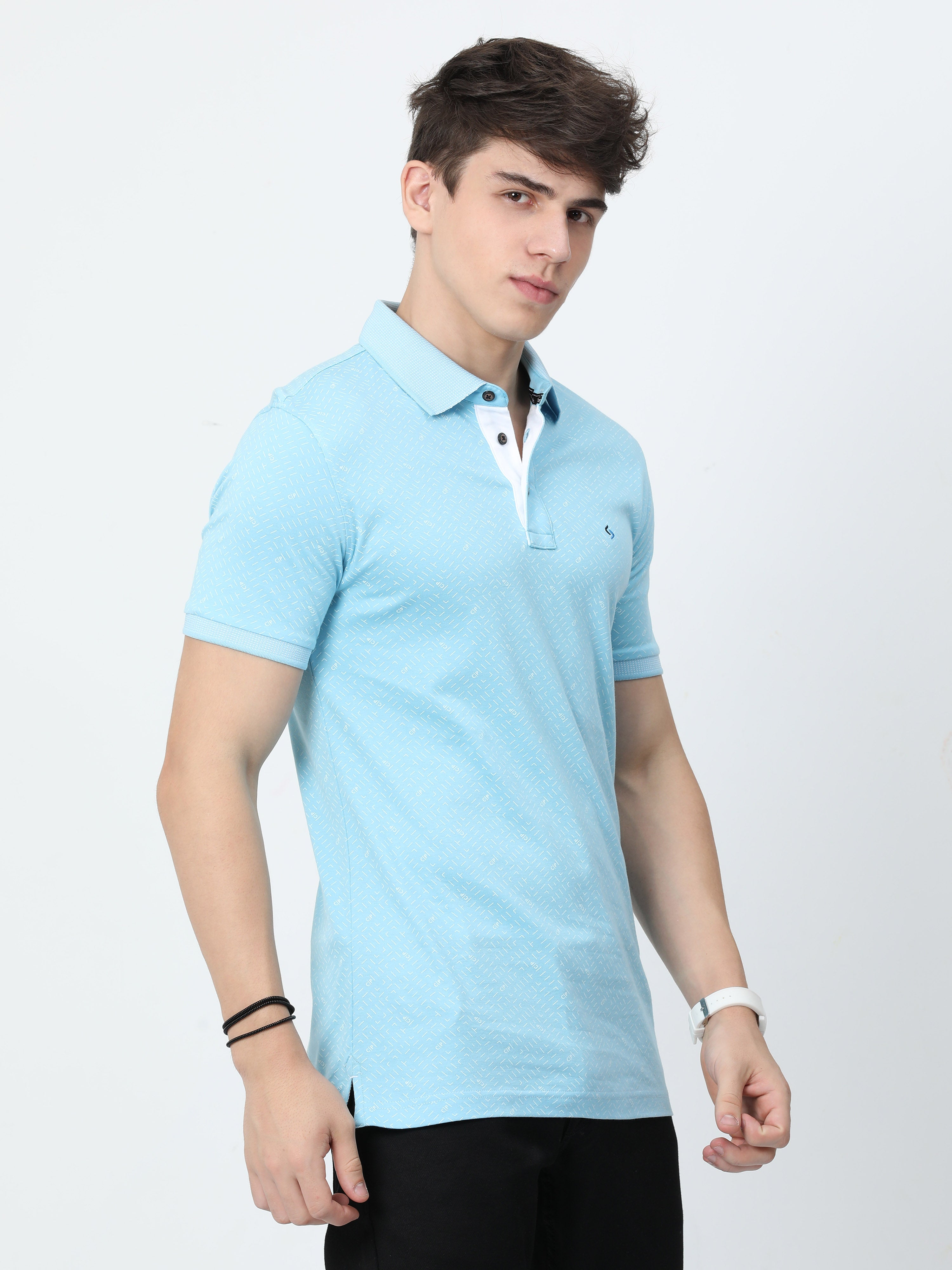 Classic Polo Mens Cotton Half Sleeves Printed Slim Fit Polo Neck Blue Color T-Shirt | Prm - 786 B Sf P