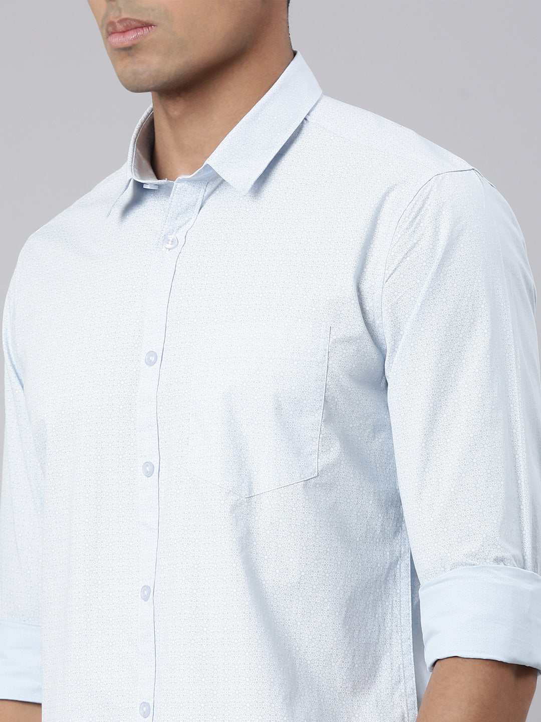 Classic Polo Men's Full Sleeve Lt.Blue Polo Neck Cotton Slim Fit Casual Shirt | SP2-CL-68 A-FS-PRT-SF