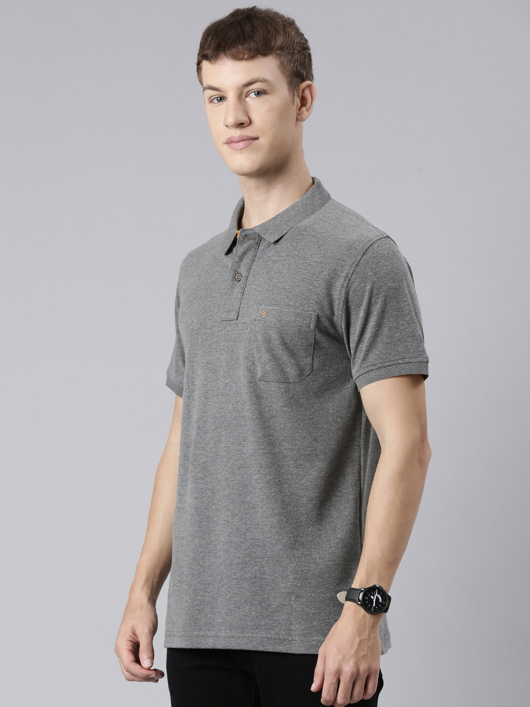 Classic Polo Men's Half Sleeve Dark Grey Polo Neck Slim Fit Solid T-Shirt | TOY-VIROK-ANTRA MELANGE SF P