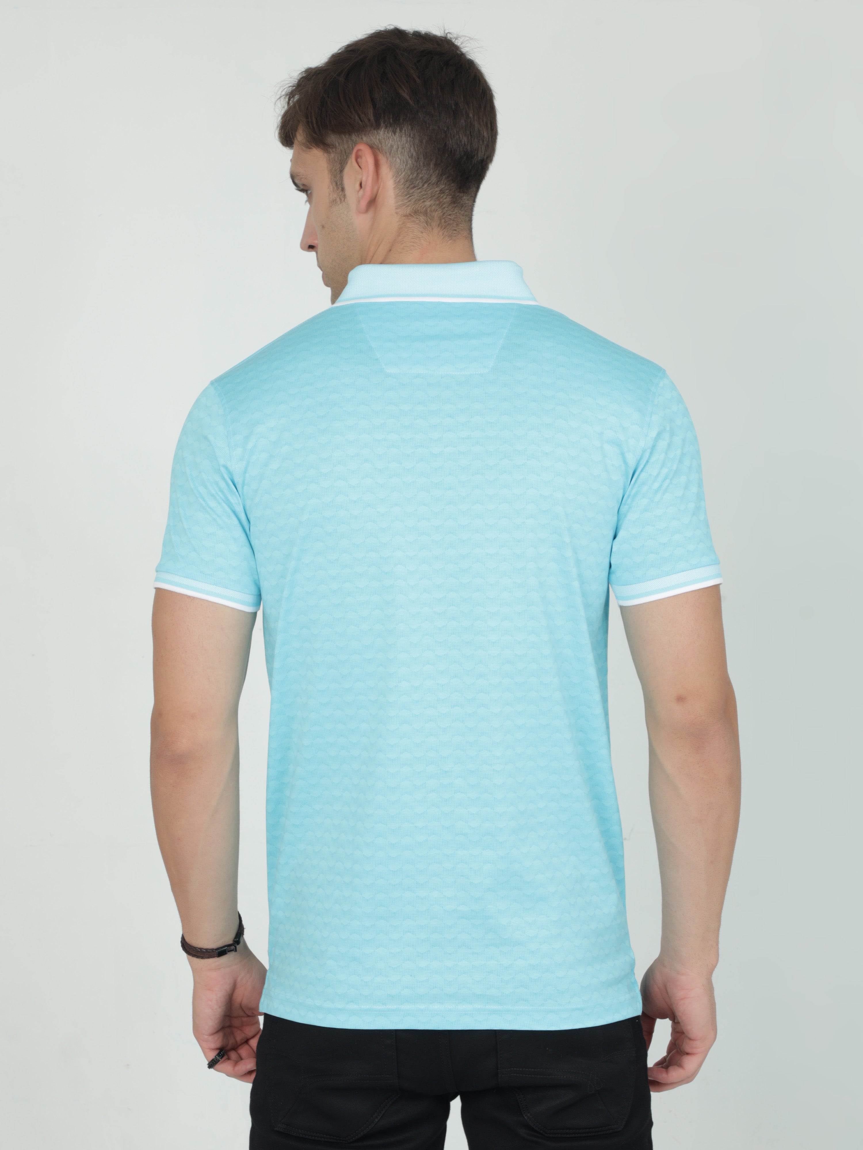 Classic Polo Mens Cotton Half Sleeves Floral Slim Fit Polo Neck Aqua Color T-Shirt | Scant - 28 A Sf P