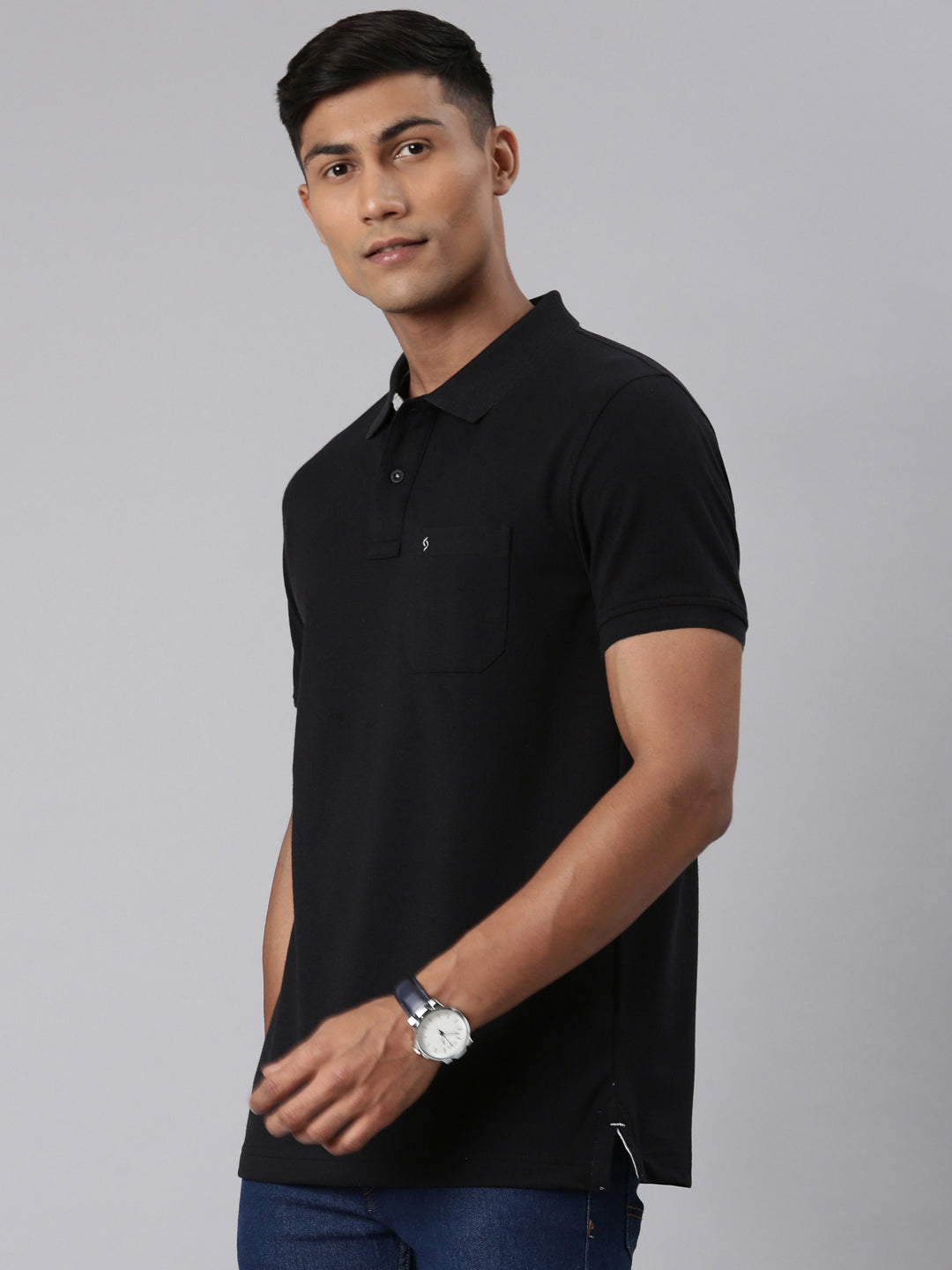 Classic Polo Men's Half Sleeve Black Polo Neck Slim Fit Solid T-Shirt | TOY-VIROK-BLACK SF P