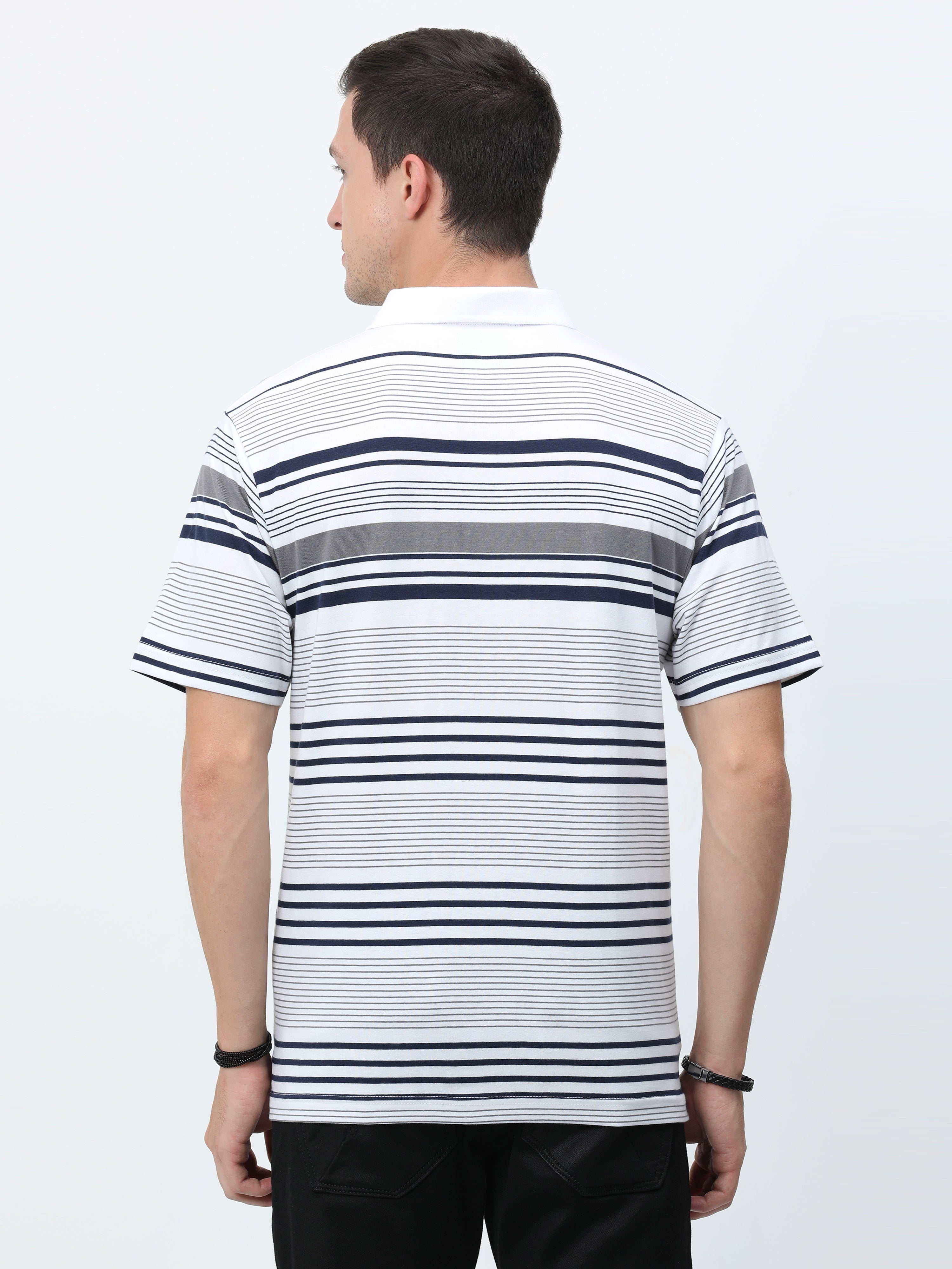 Classic Polo Mens Cotton Half Sleeves Striped Authentic Fit Polo Neck White Color T-Shirt | Avon - 549 A Af P