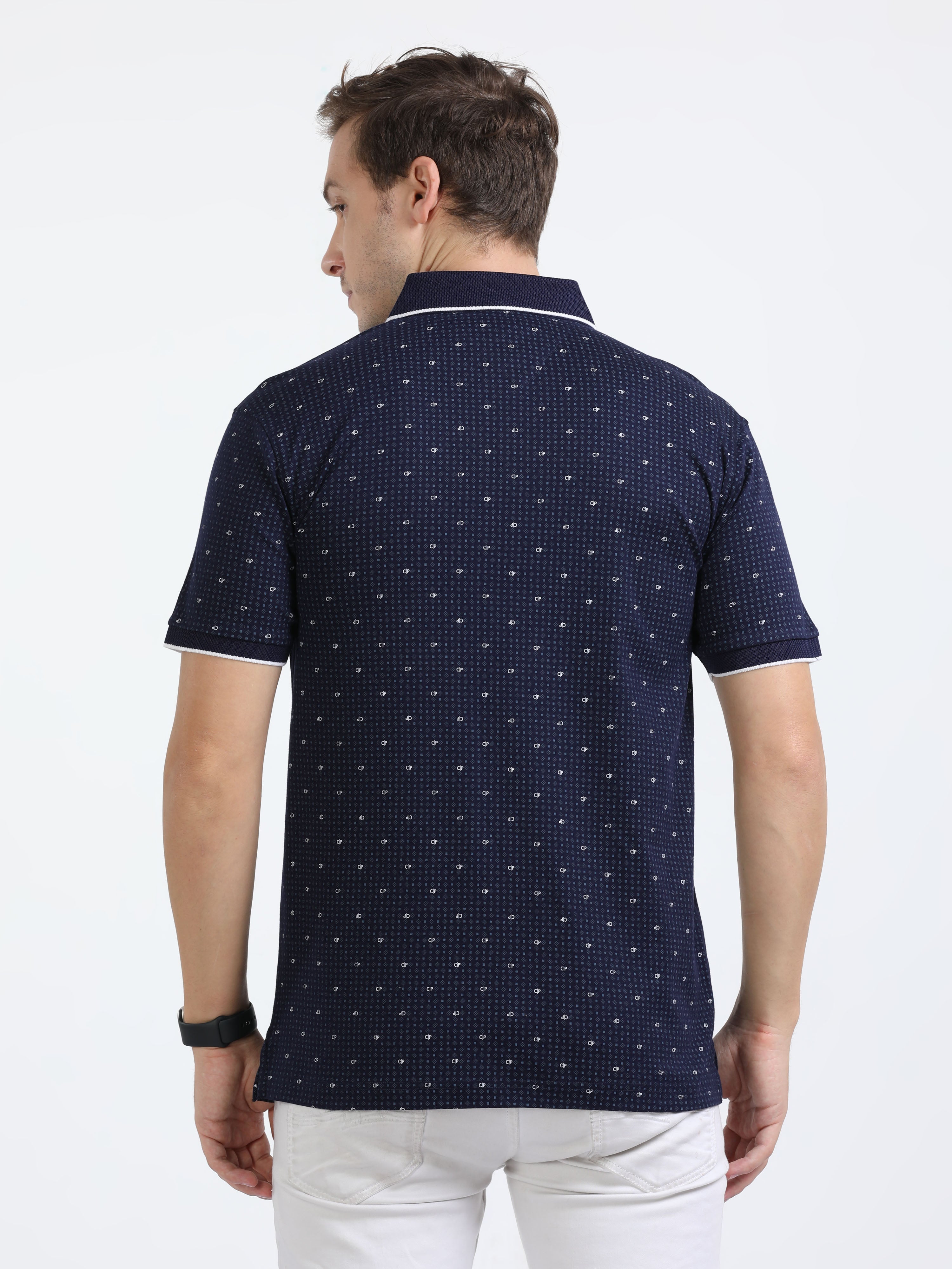 Classic Polo Mens Cotton Half Sleeves Printed Slim Fit Polo Neck Navy Color T-Shirt | Prm - 787 A Sf P