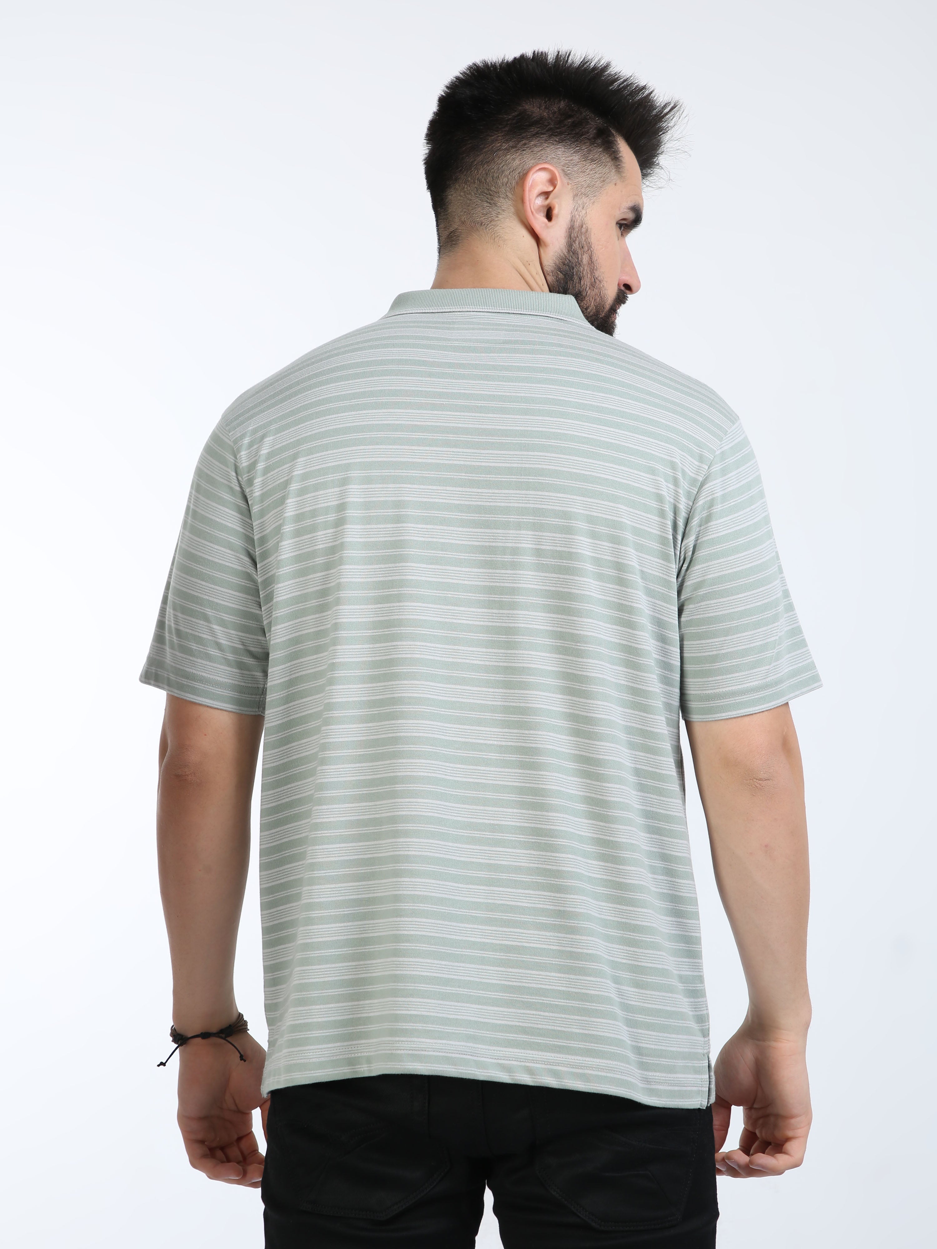 Classic Polo Mens Cotton Half Sleeves Striped Authentic Fit Polo Neck Green Color T-Shirt | Feeders-234 A Af P