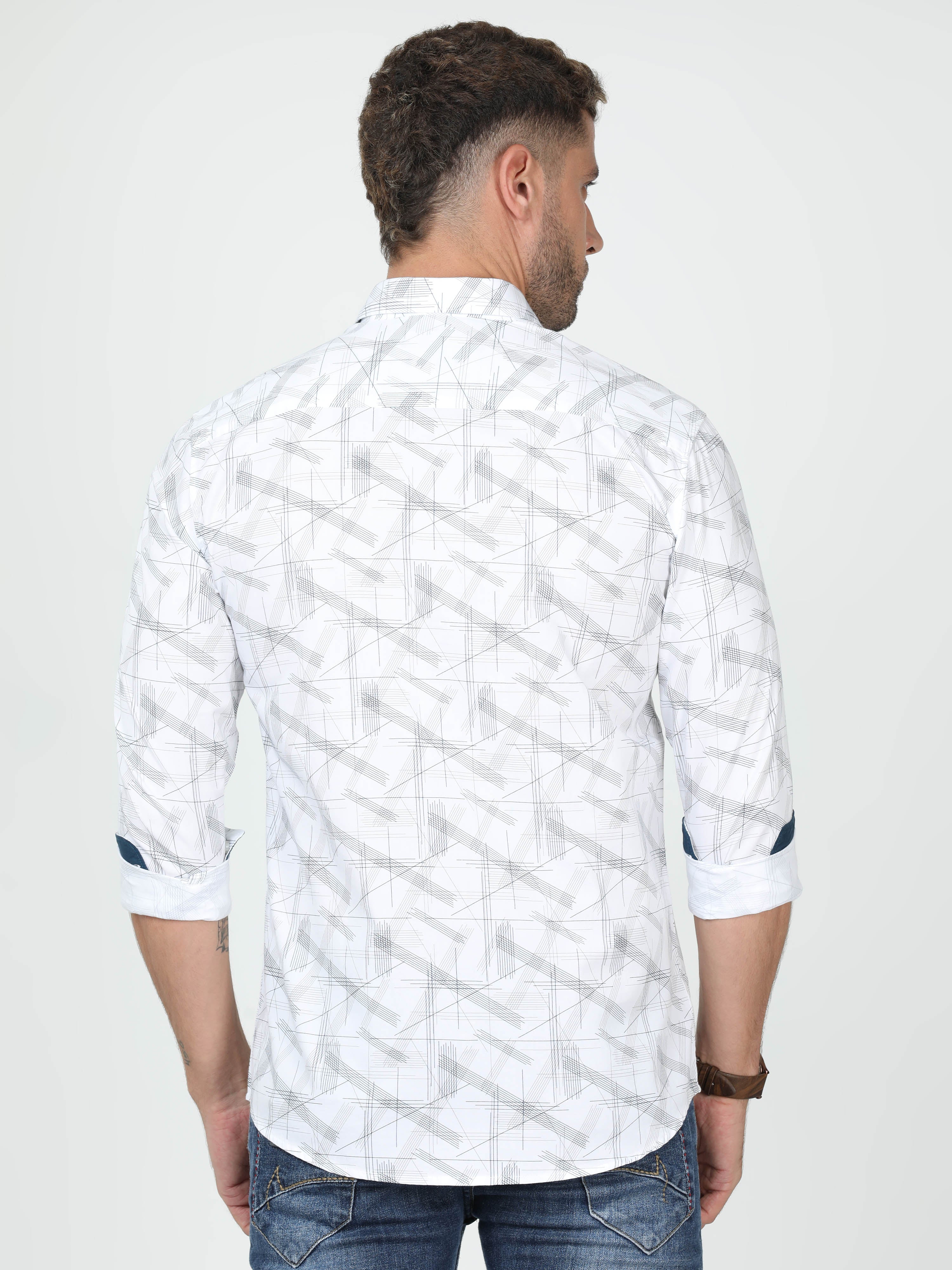 Classic Polo Mens Cotton Full Sleeve Slim Fit Polo Neck White Color Woven Shirt | So1-10 A-FS-PRT-SF