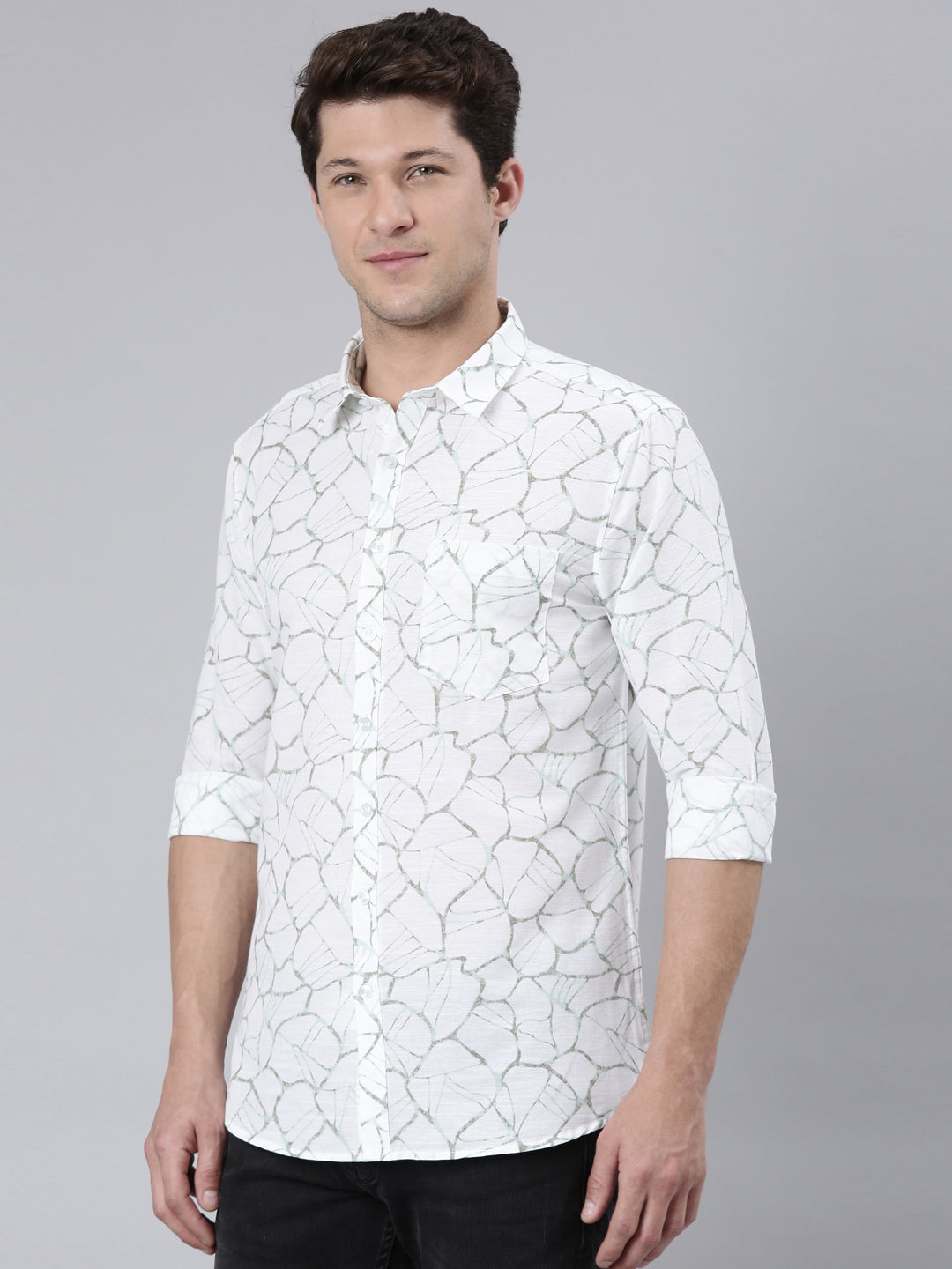 Classic Polo Men's Full Sleeve White/Grey Polo Neck 100% Cotton Slim Fit Shirt | SP2-CL-20 C-FS-PRT-SF