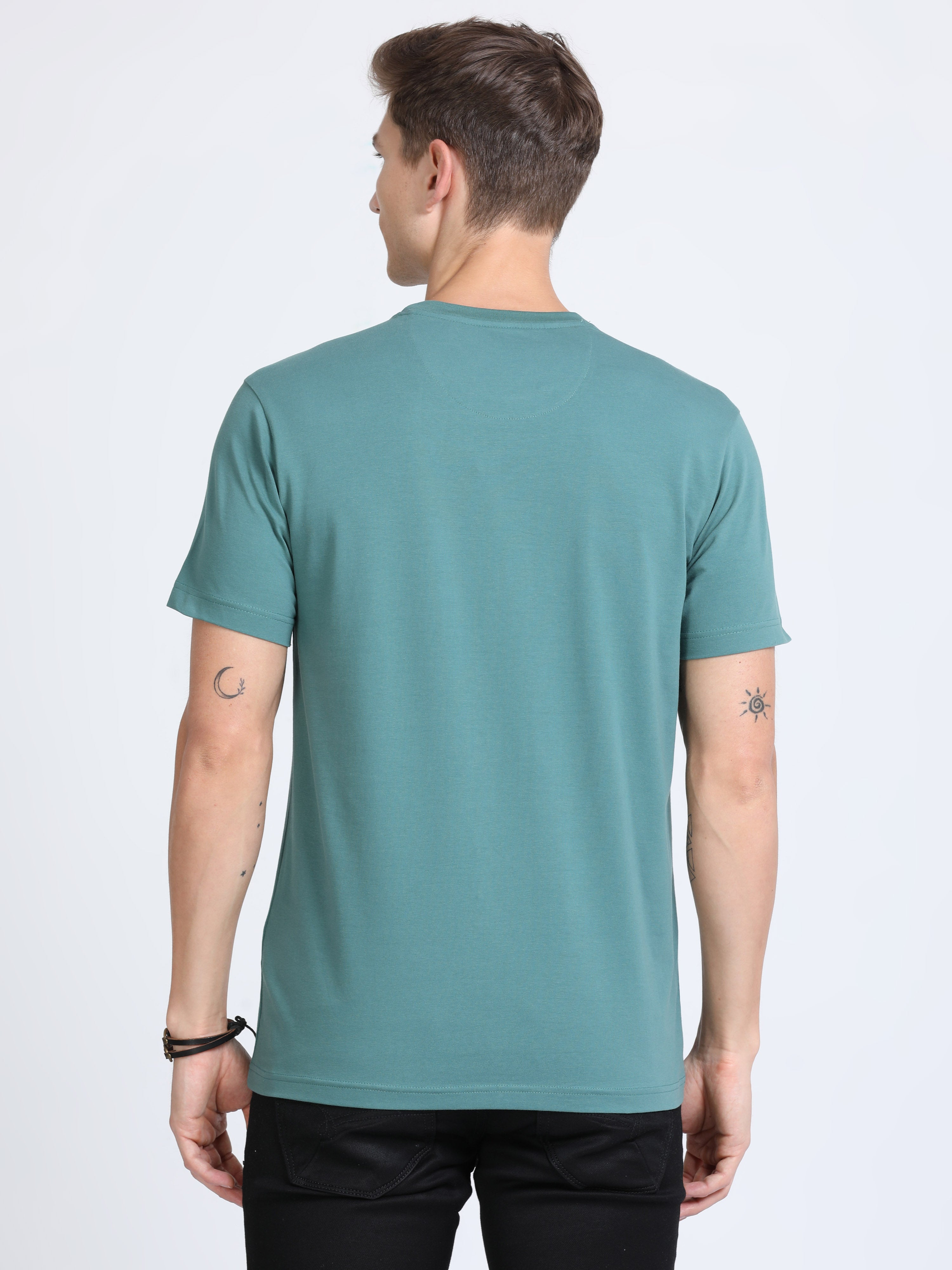 Classic Polo Mens Cotton Half Sleeves Printed Slim Fit Crew Neck Blue Color T-Shirt | Baleno - 560 A Sf C