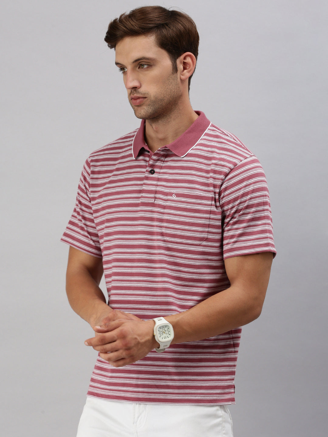 Classic Polo Men's Half Sleeve Dr.Pink/White Polo Neck Cotton Authentic Fit T Shirt | FEEDERS - 265 A AF P