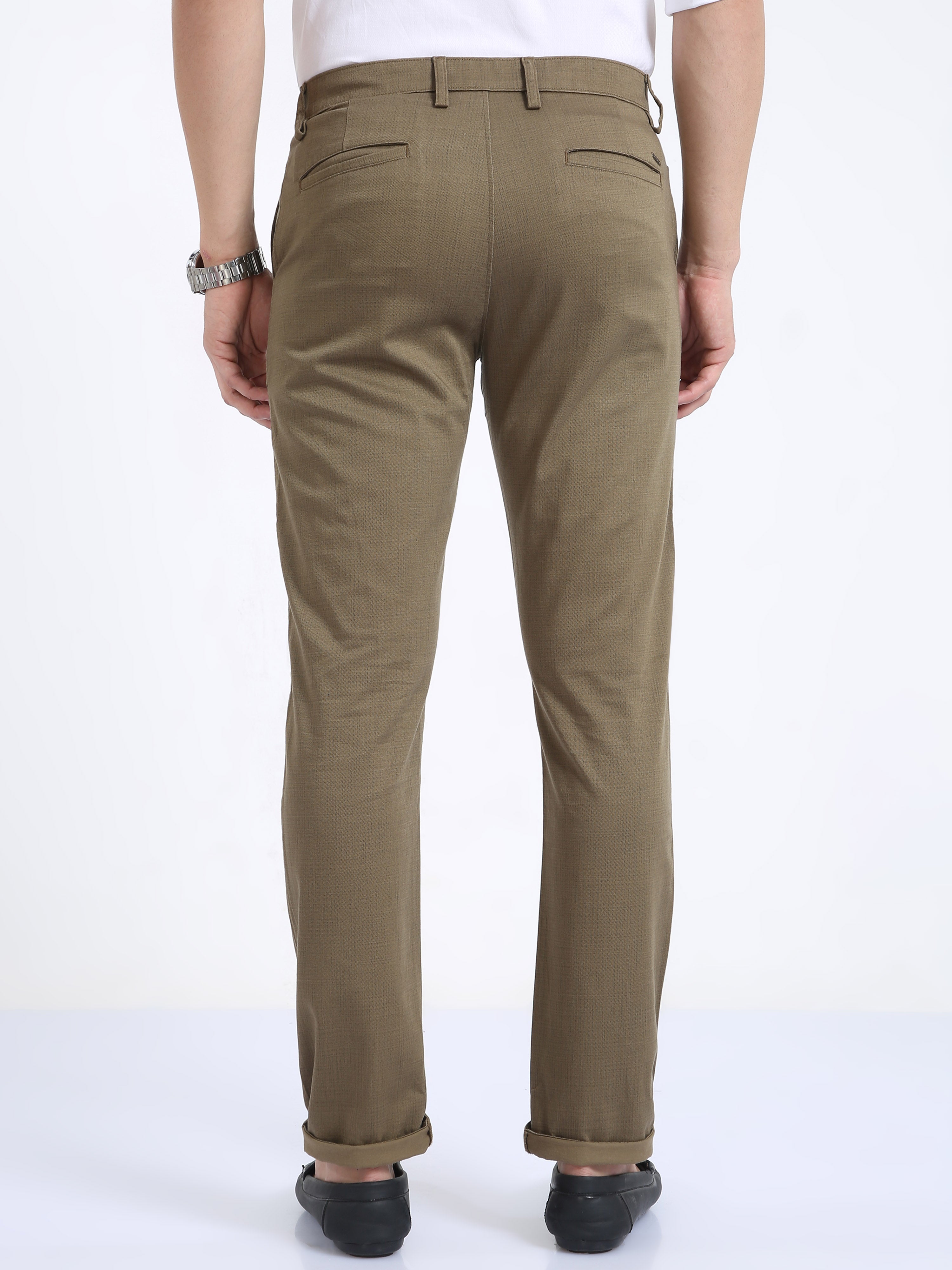 CP BRO Mens Moderate Fit Solid Dark Khakhi Color Trousers | To2-09 C-Pis-Mf-Ly